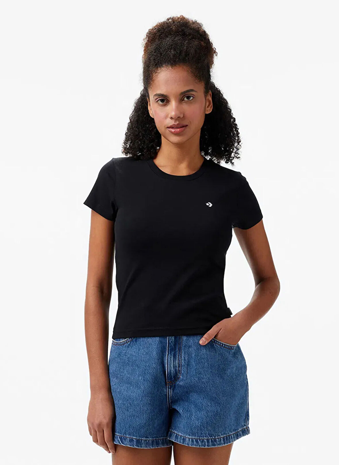 10027252.001 CROPPED t-shirt Siyah Yuvarlak Yaka Regular Fit Kadın T-Shirt