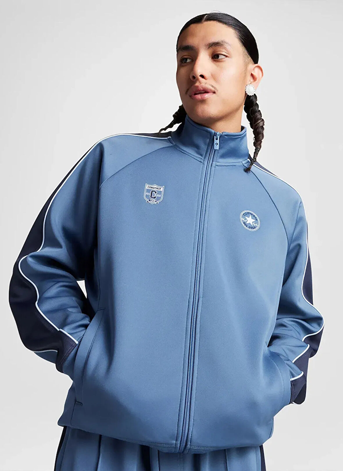 Converse 10027327.480 RETRO TRACK JACKET Mavi Regular Fit Düz Erkek Zip Ceket