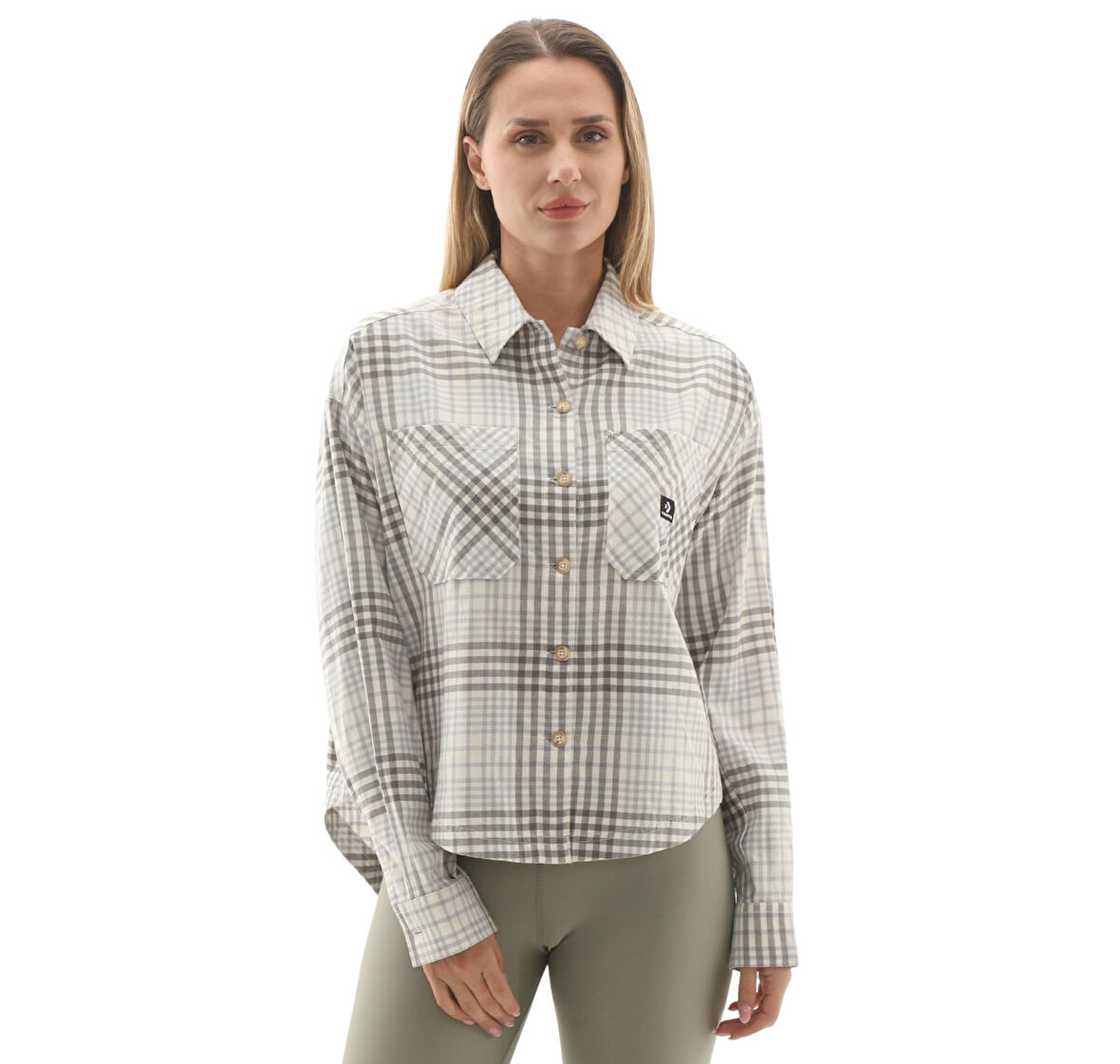 10027406-286 Converse Flannel Button-Down Oversızed Shırt Gri