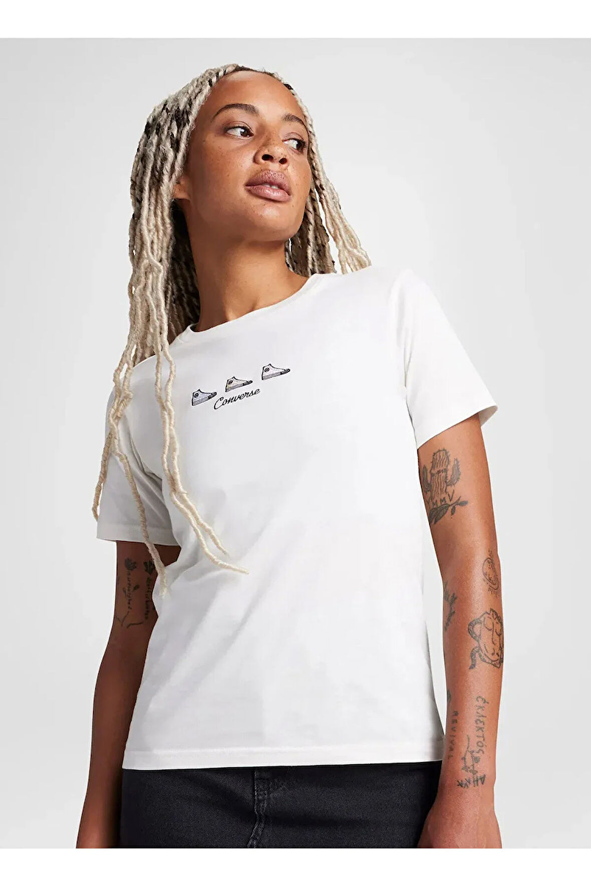 10027753.286 HIGH TOPS t-shirt Krem Yuvarlak Yaka Regular Fit Düz Kadın T-Shirt