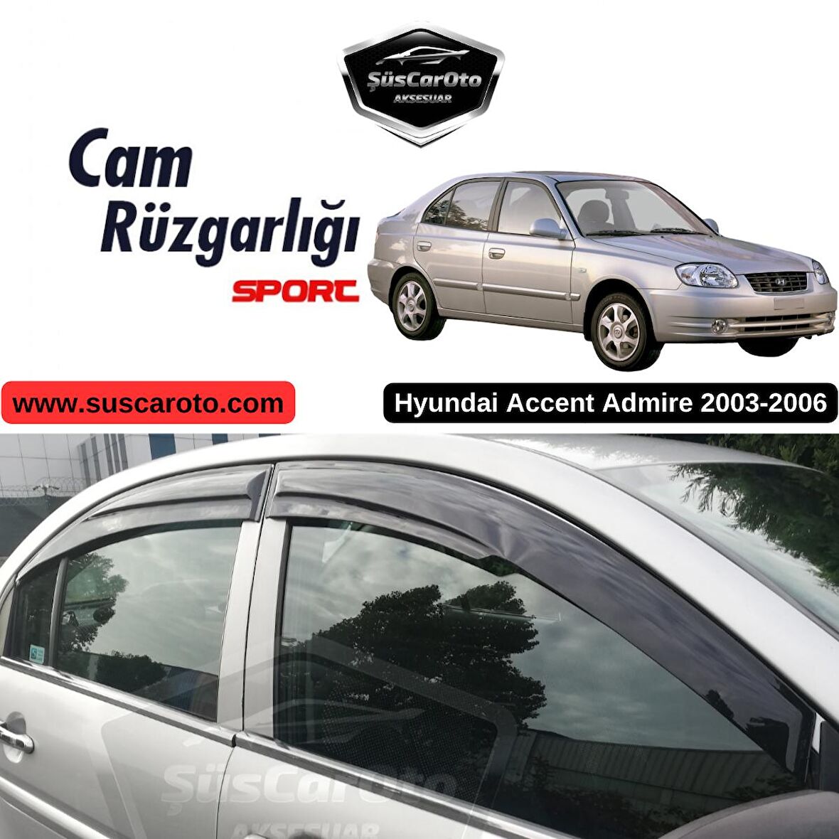 Hyundai Accent Admire 2003-2006 Uyumlu Mugen Cam Rüzgarlığı Seti Piano Black 4'lü İthal