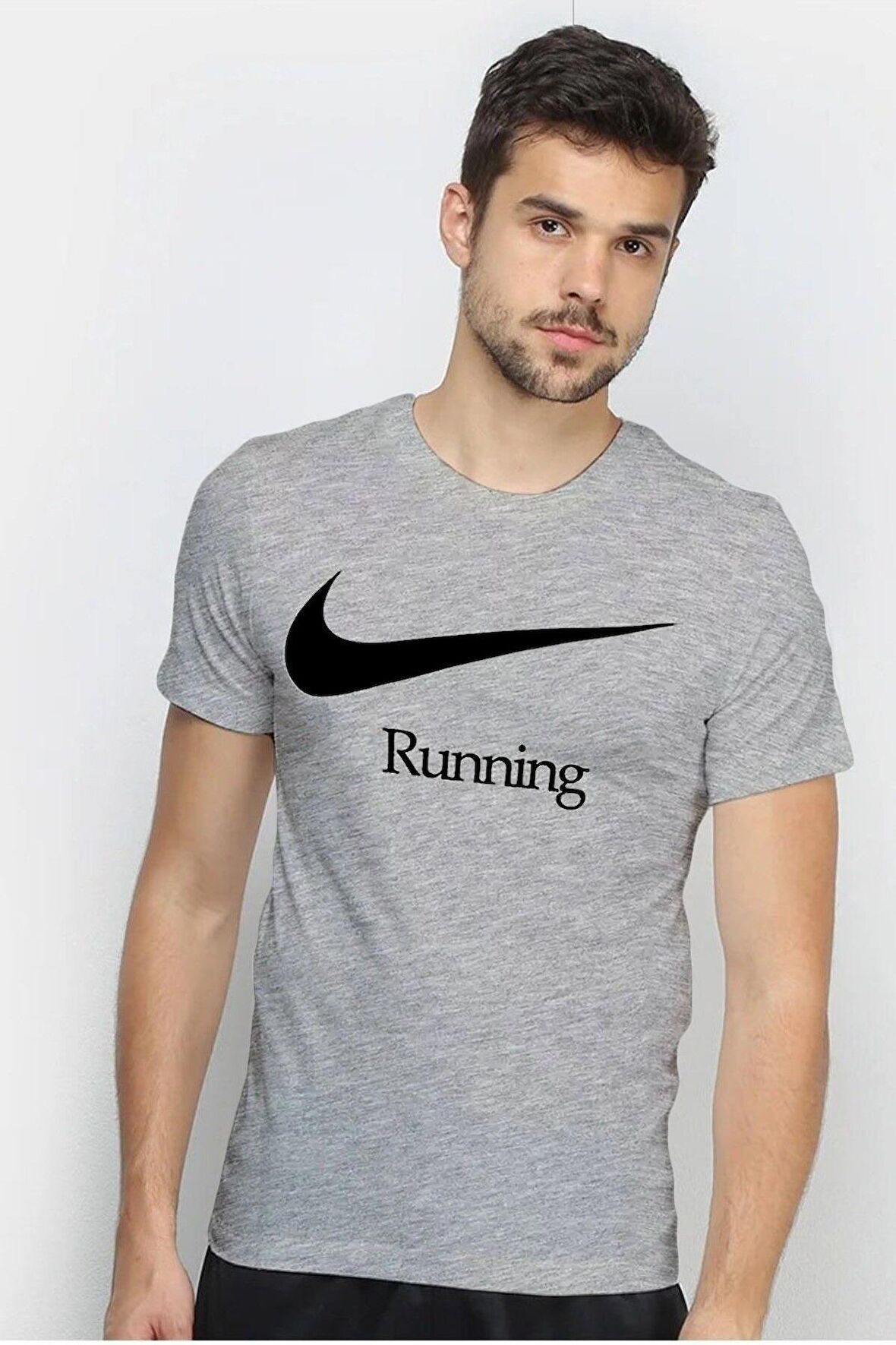 Nike Dri-Fit Running Erkek Gri Spor Tişört 