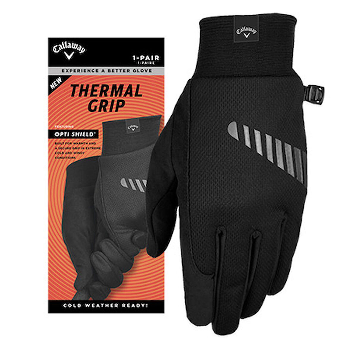 Callaway Mens Left Hand Thermal Grıp 2Pk Gloves XL Black -Erkek Golf Eldiveni Sol El Siyah X Large 