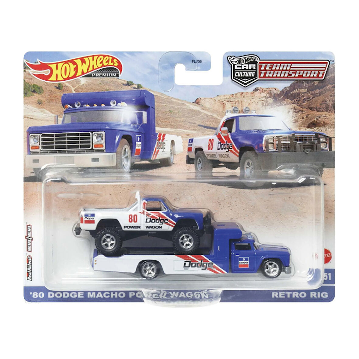 Hot Wheels 1/64 Ölçek Premium Araçlar Team Transport HKF38 '80 Dodge Macho Power Wagon / Retro Rig