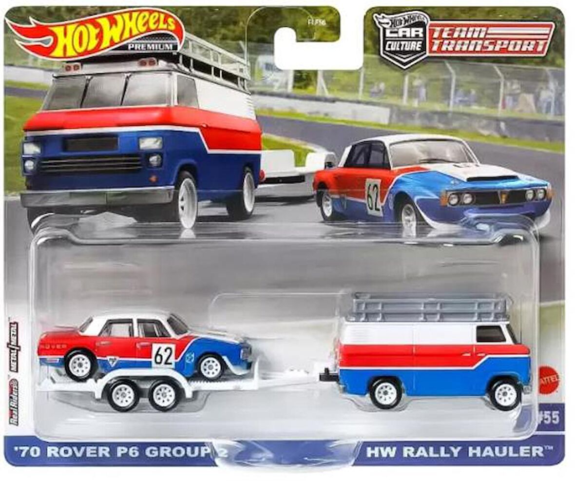 Hot Wheels Premium Car Culture Team Transport '70 Rover P6 Group 2 & HW Rally Hauler - HKF45
