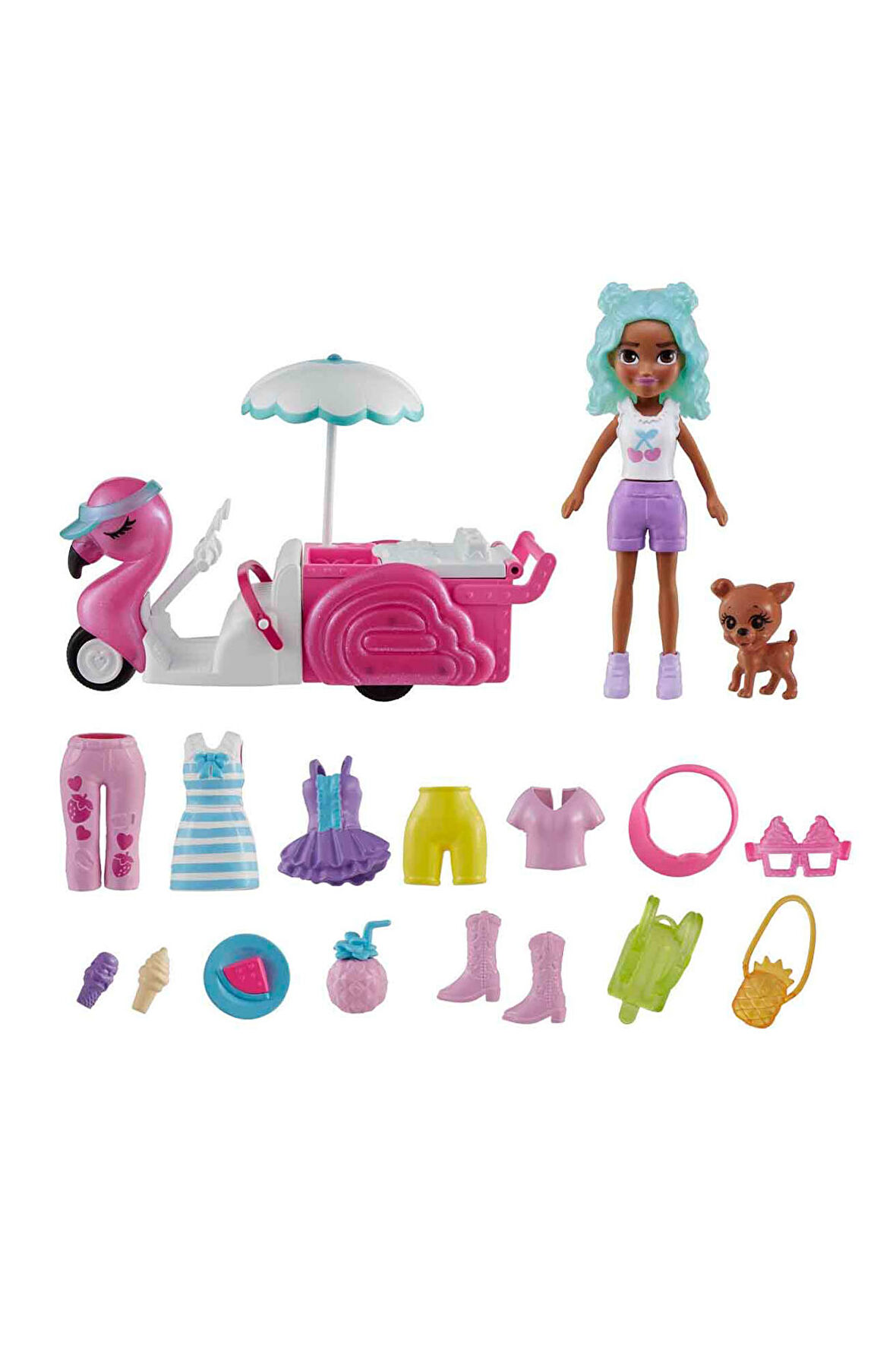 Polly Pocket Filamingo Motosiklet ve Tropik Aksesuarlar HWP24