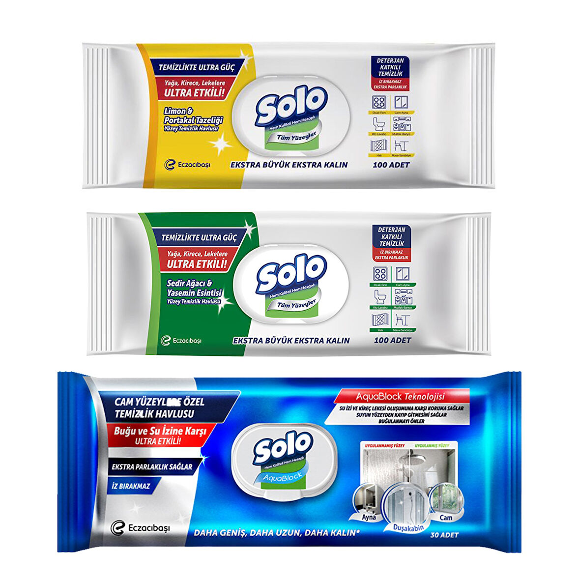 Solo Tüm Yüzeyler ve Cam Yüzeyler Temizlik Havlusu 3 lü Karma Paket