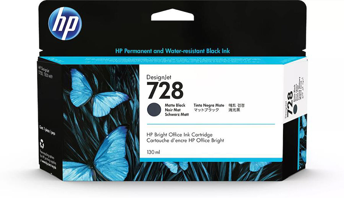 HP 728 MATTE BLACK 130ML 3WX25A 2026 TARİHLİ