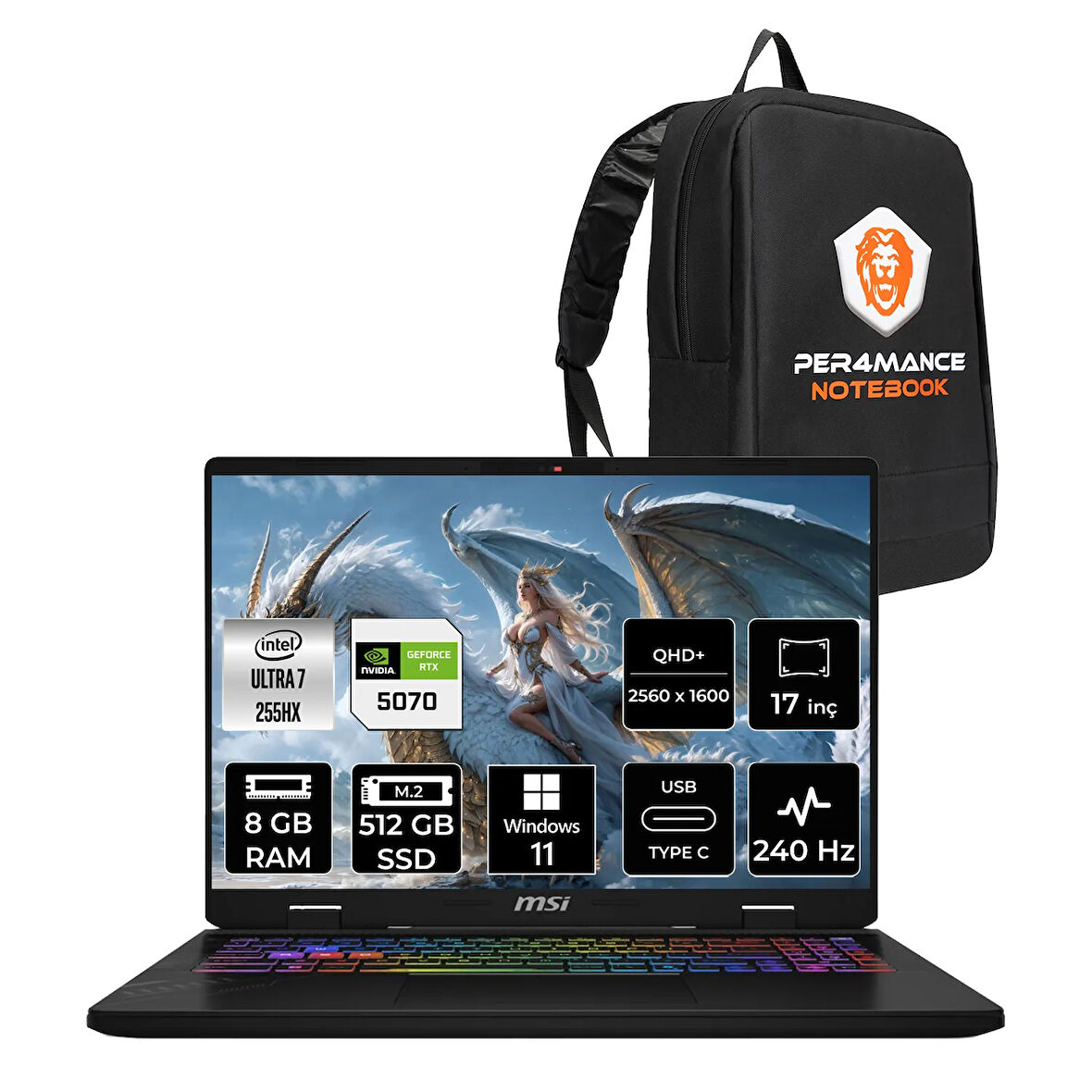 MSI Crosshair 17 HX AI Ultra 7 255HX 8GB 512GB SSD RTX5070/8GB 115W 17" 2K QHD+ 240Hz W11P Gaming