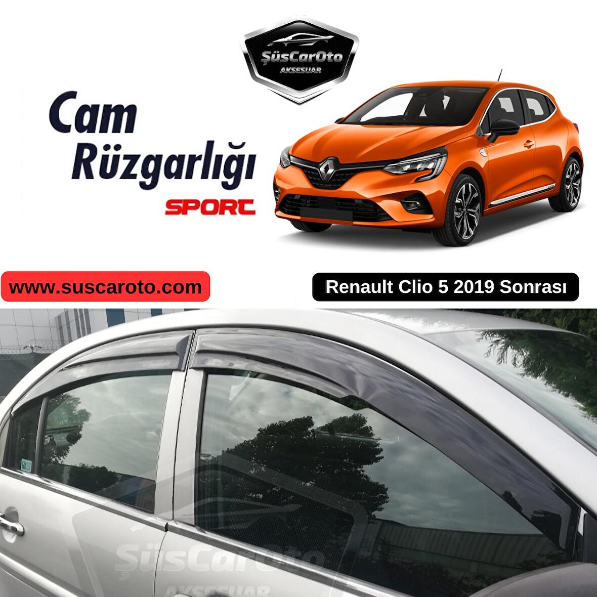 Renault Clio 5 2019 Sonrası Uyumlu Mugen Cam Rüzgarlığı Seti Piano Black 4'lü İthal