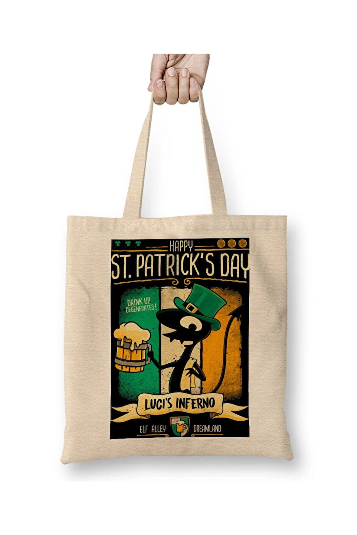 St. Patricks Day Disenchantment Beyaz Bez Çanta Uzun Saplı Alışveriş Çantası Plaj Çantası