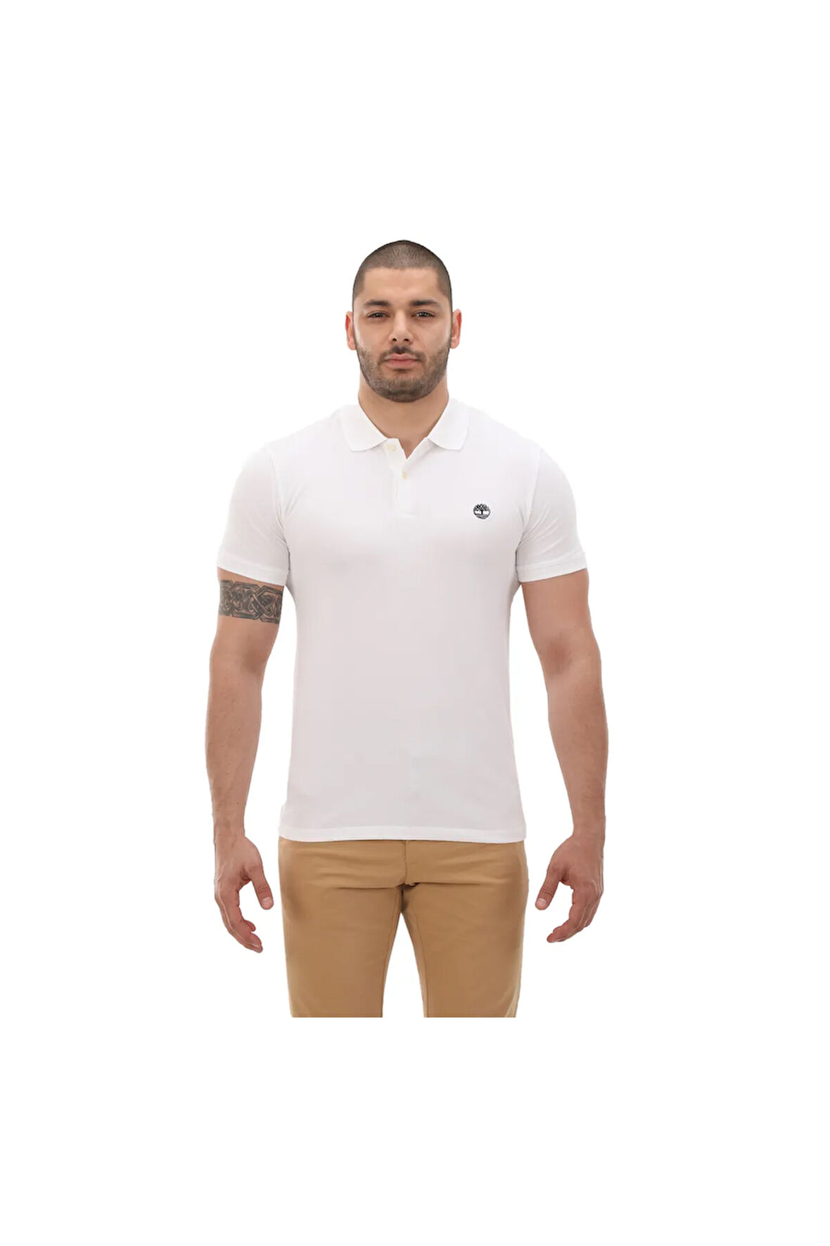 B0A2DJE1001-R Timberland Short Sleeve Stretch Polo Erkek T-Shirt Beyaz