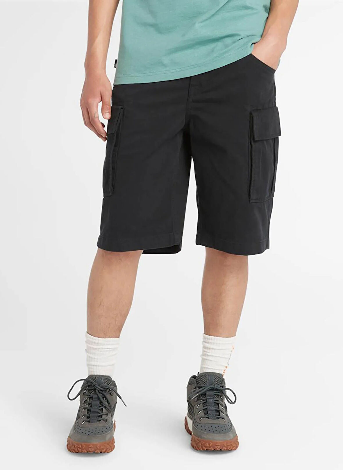 TB0A5U1B0011-BROOKLINE Twill Cargo Siyah Normal Kalıp Erkek Kargo Şort