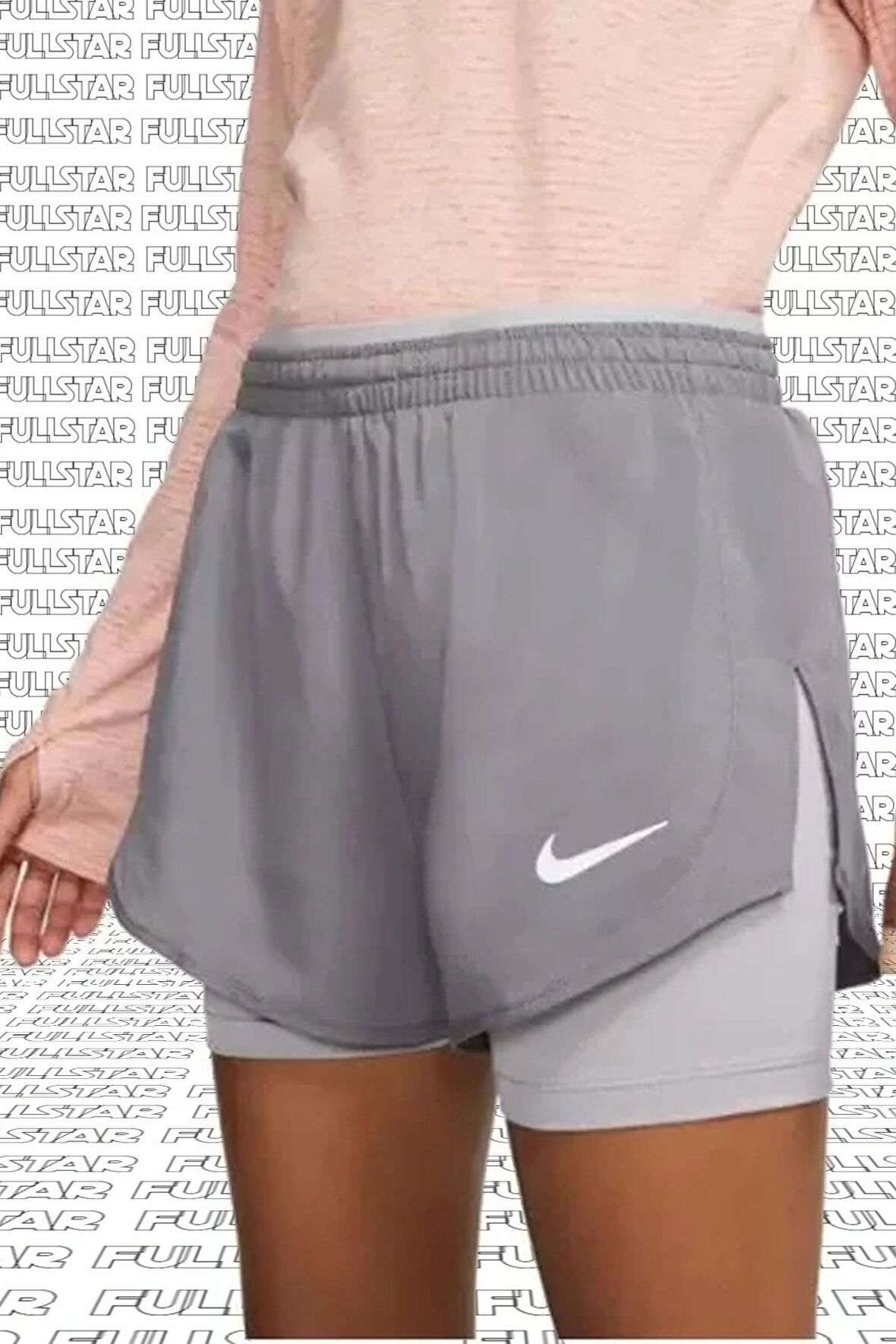 Nike Tempo Lux 2 in 1 Run Training Shorts ikisi bir arada Taytlı Şort 4 cepli Gri