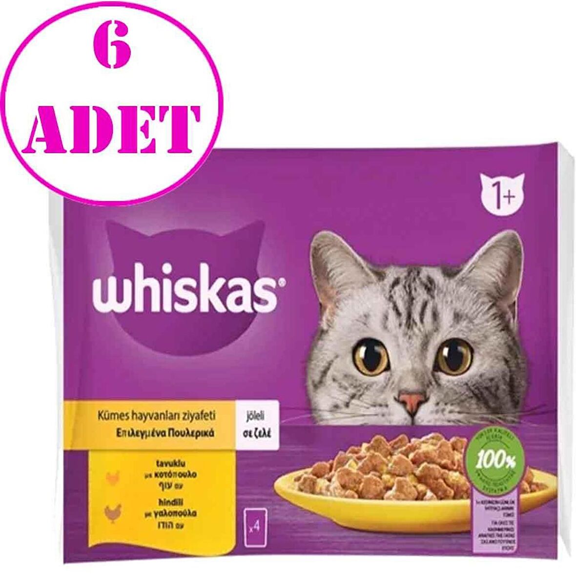 Whiskas Pouch Jöle İçinde Tavuklu ve Hindili Kedi Konservesi 85gr 4Lü PK 6 AD