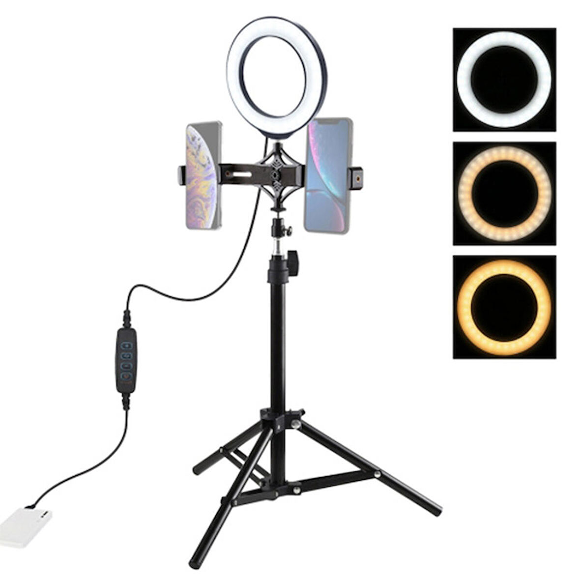 PULUZ 70CM Çift Telefon tutucu 6.2CM Led Işık Stand Youtuber,Canlı Yayın Selfie TikTok Makeup