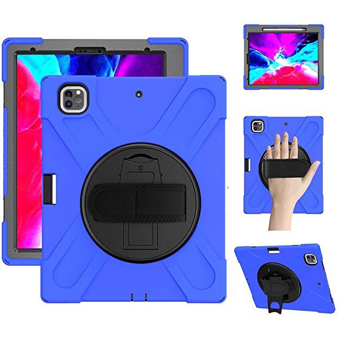Ally İPad Pro 12.9-inch (2021)-(2020) Kılıf Kalem Yerli 3 Katmanlı Standlı Zırh Kılıf-Shockproof MAVİ