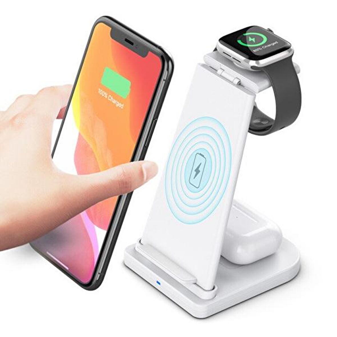 ALLY 15W 3in1 Şarj Standı Wireless Kablosuz Şarj iPhone+iWatch+AirPods YM-UD21 BEYAZ