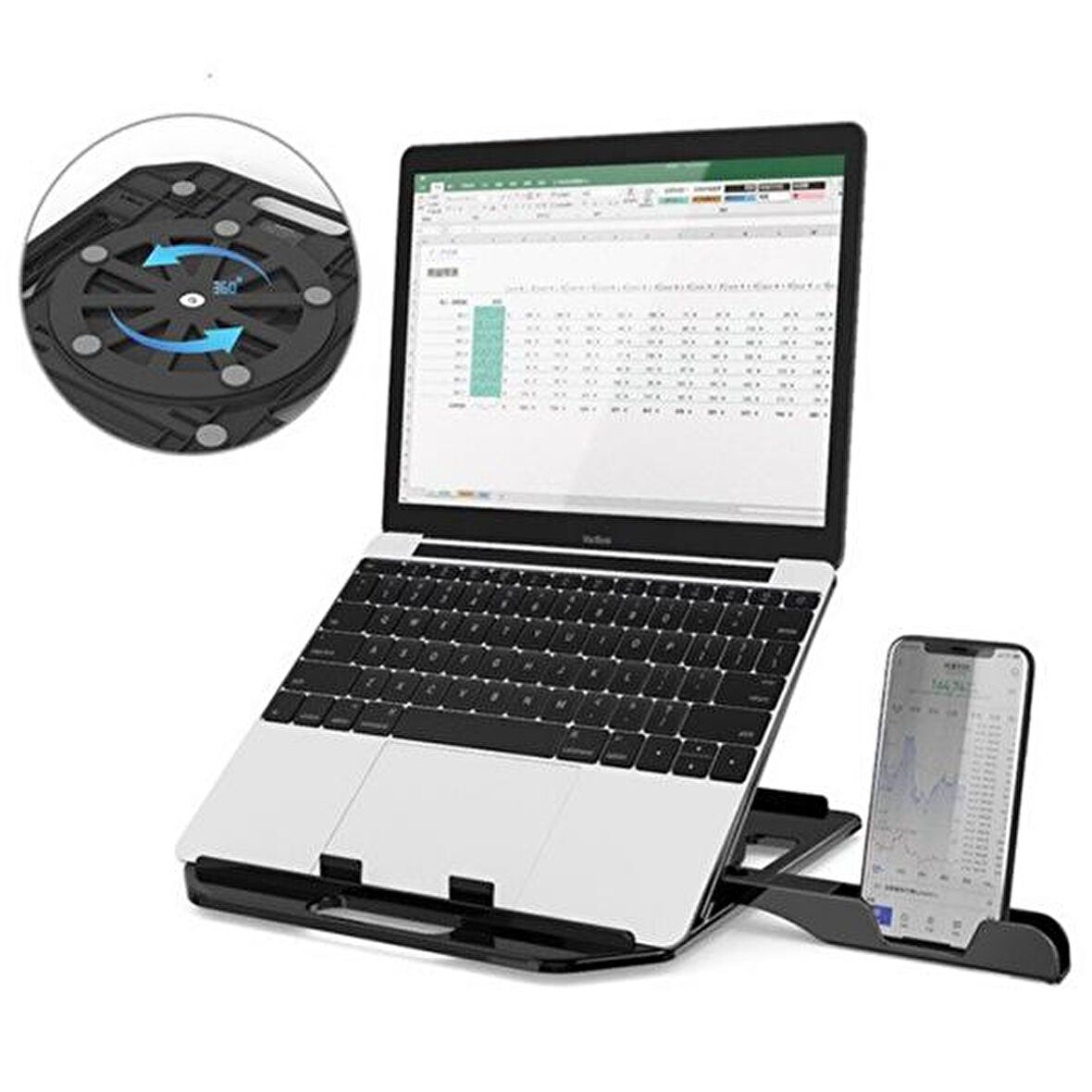 ALLY Yükseklik Ayarlı Dizüstü Laptop-Tablet Standı Telefon Tutucu SİYAH