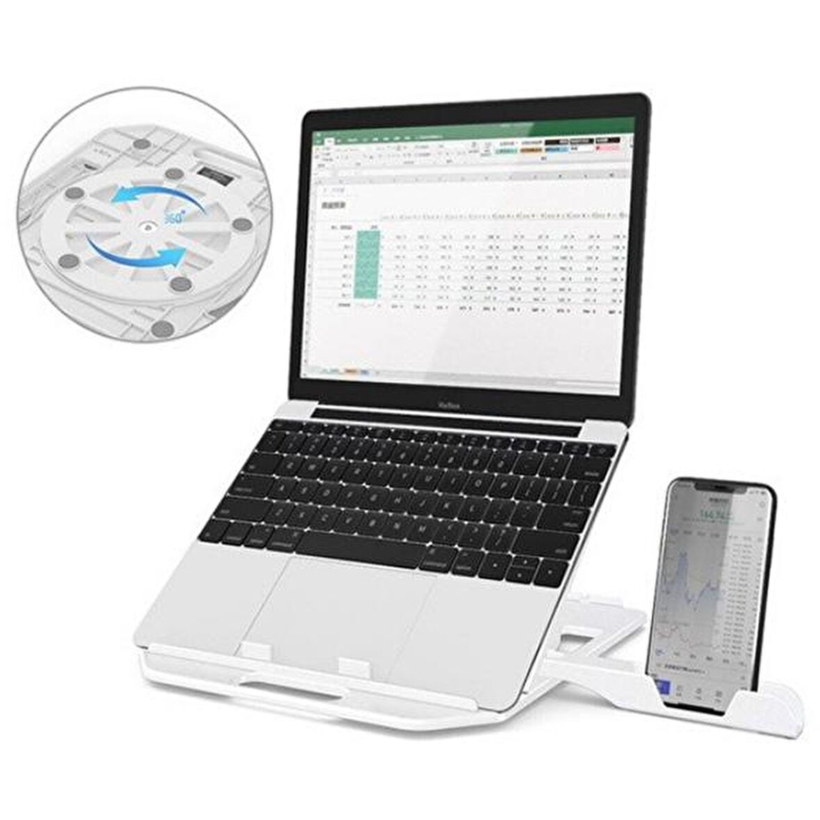ALLY Yükseklik Ayarlı Dizüstü Laptop-Tablet Standı Telefon Tutucu BEYAZ