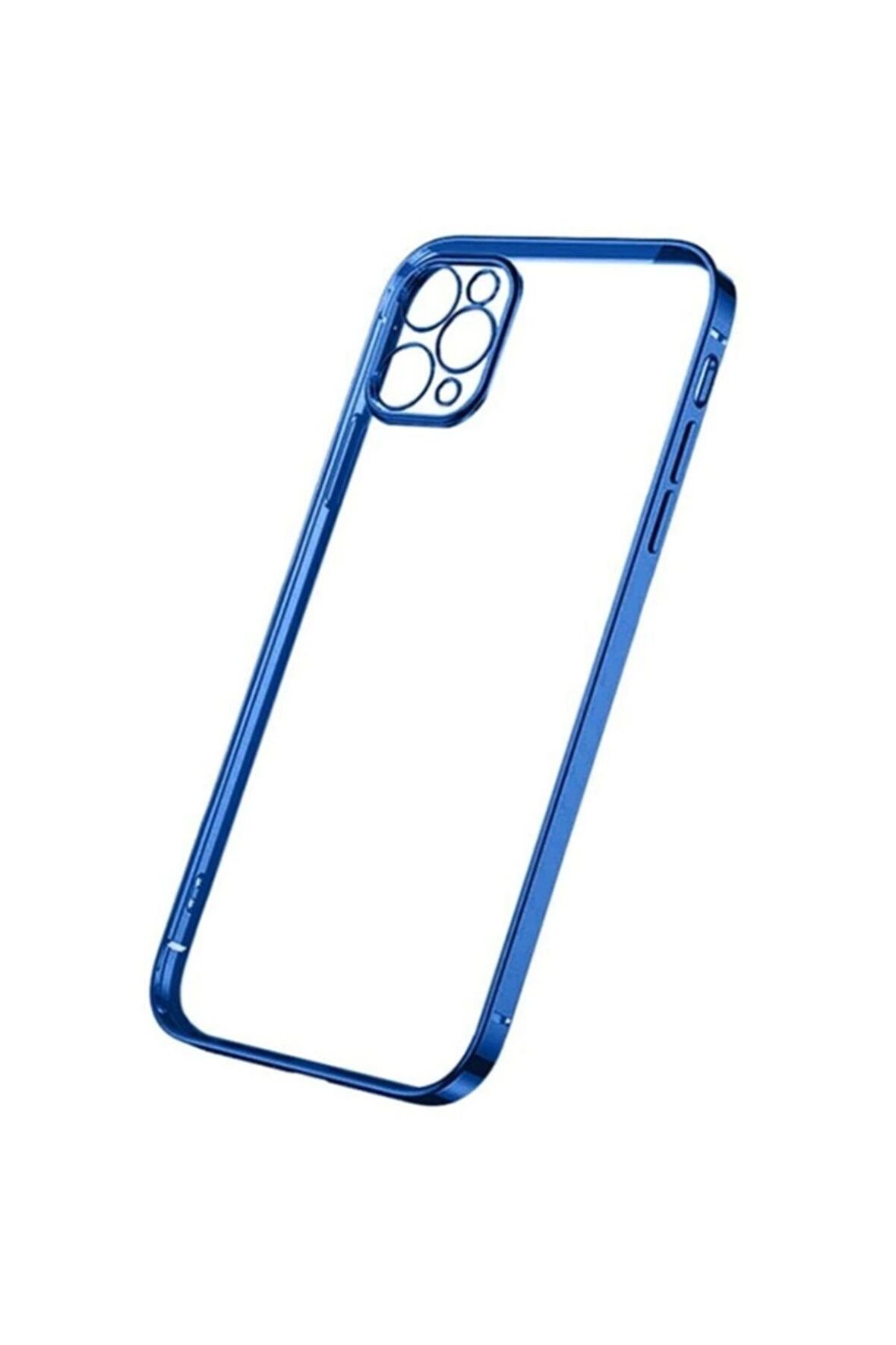 ALLY İPhone 12 Pro 6.1 Metal Görünümlü Darbeye Dayanıklı Silikon Kılıf MAVİ
