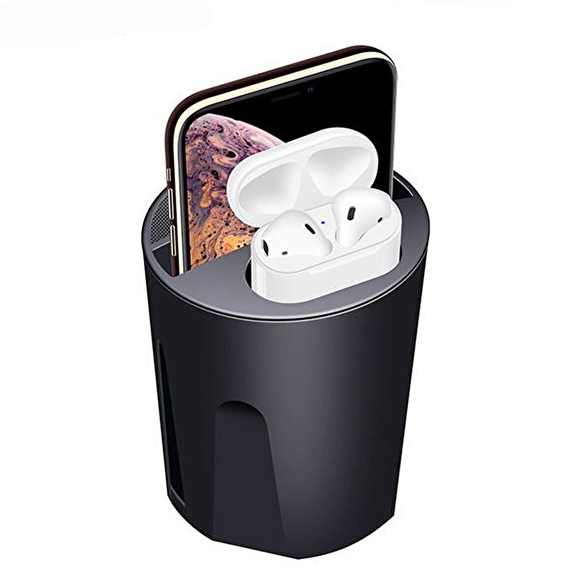 ALLY X9A Cup Araç İçin İPhone 11-12 Kablosuz Şarj Cihazı Airpods Şarj 2 Usb SİYAH