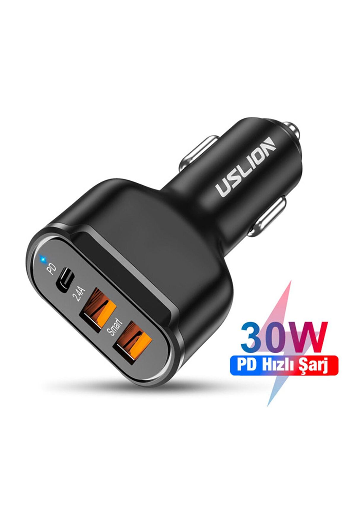 Uslion 30w 2 Usb + Type-c Girişli Qc3.0 Hızlı Araç Çakmaklık Şarjı Siyah