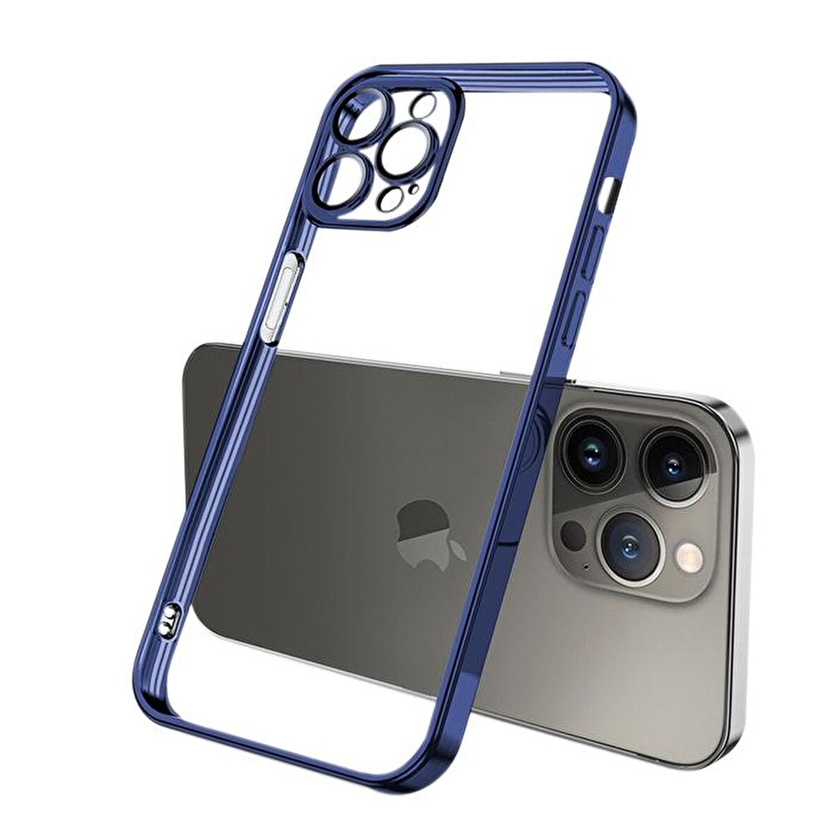 ALLY Fashion Series iPhone 13 Pro 6.1inç Kılıf Renkli Kenar Lazer Çerçeveli Silikon Kılıf MAVİ