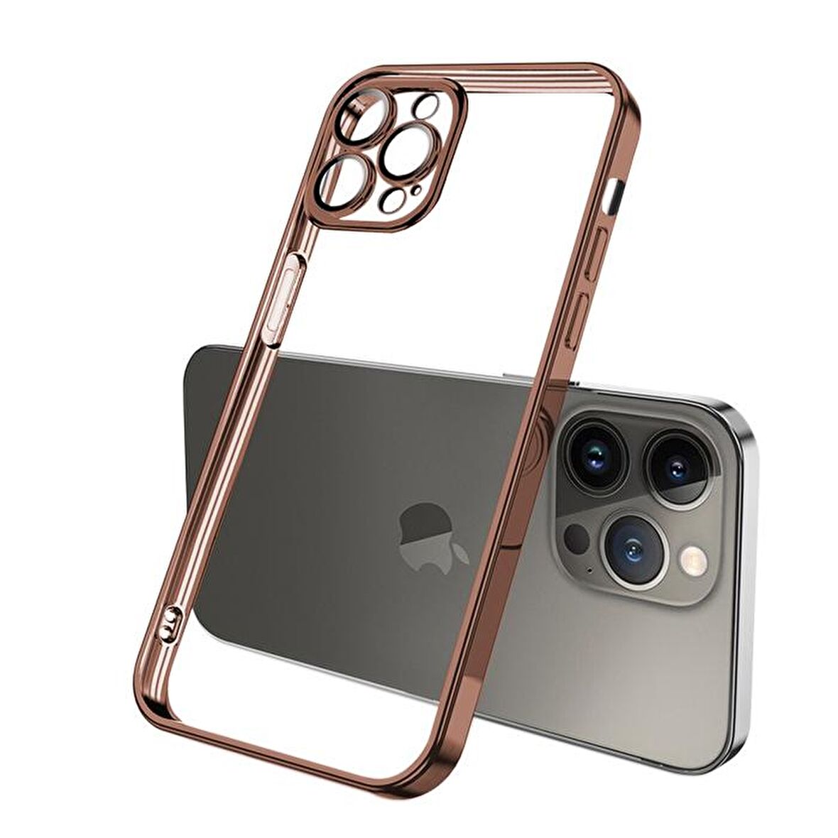 ALLY Fashion Series iPhone 13 Pro 6.1inç Kılıf Renkli Kenar Lazer Çerçeveli Silikon Kılıf GOLD