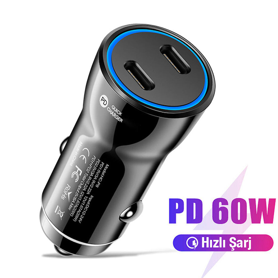 TE-P61 2 Type-c Çıkışlı Araç İçi Çakmaklık Hızlı Şarj Başlığı