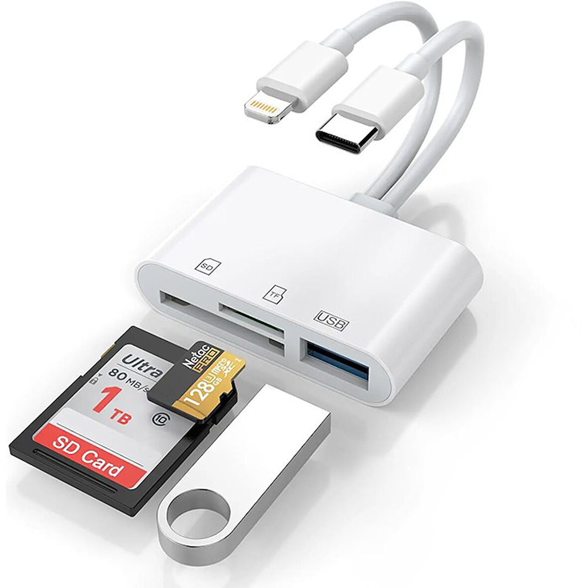 ALLY NK-103PRO Type-c/Lightning to SD-TF Kart Çevirici USB Kamera Okuyucu Adaptör
