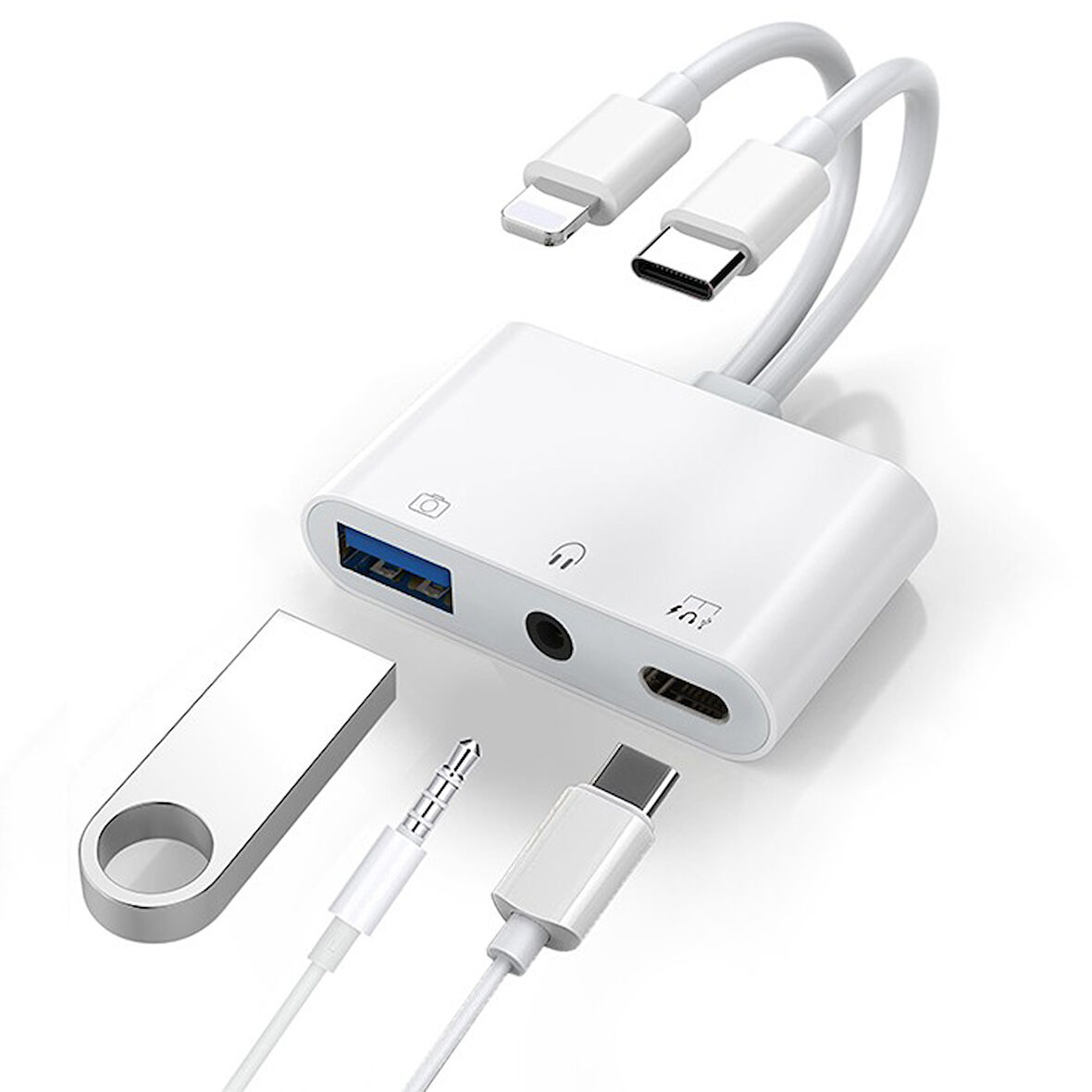 ALLY NK-109PRO Type-c/Lightning to USB-A 3.5mm Kulaklik ve Type-c Kamera Okuyucu Çevirici Adaptör