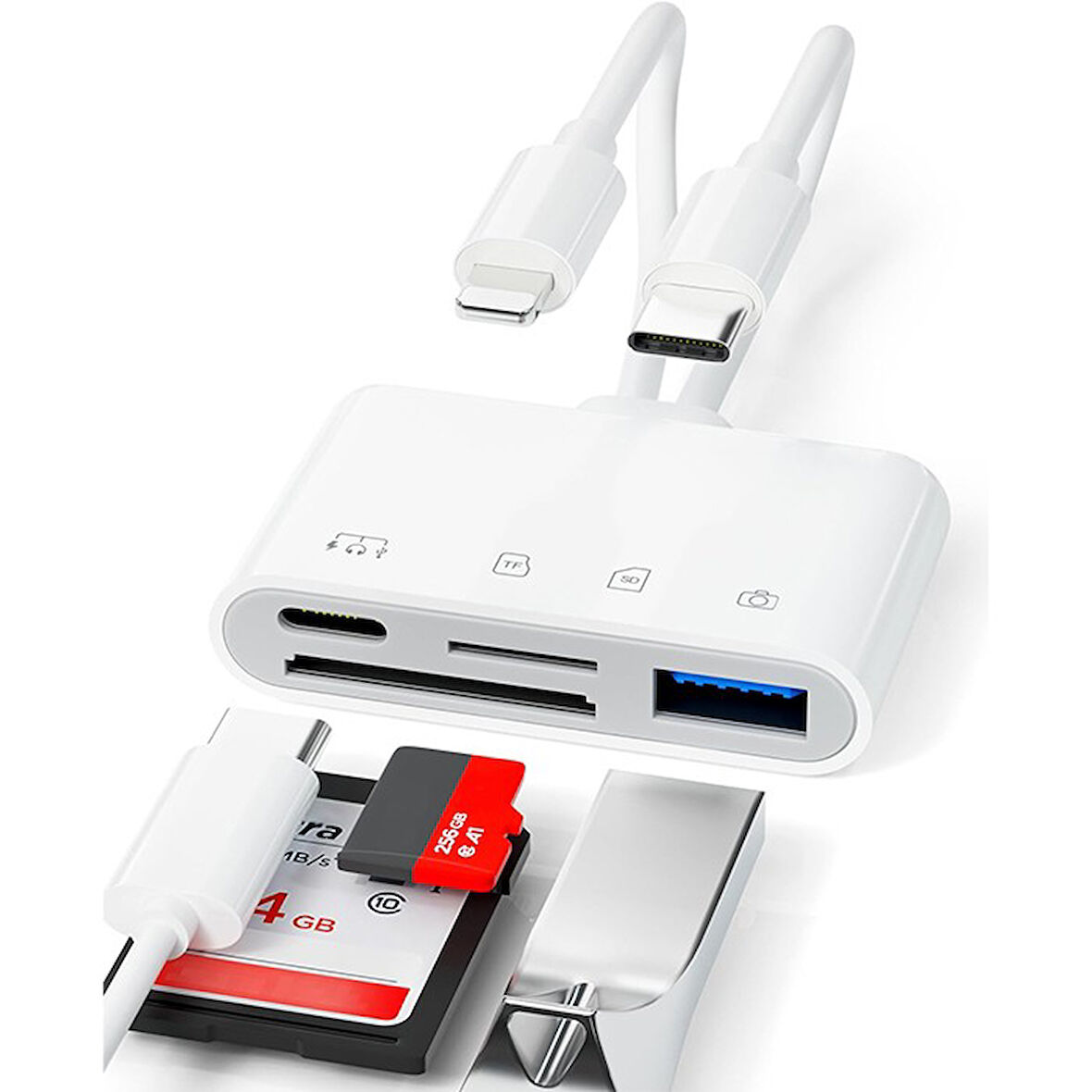 ALLY NK-104PRO Type-c/IPhone to Type-c + SD-TF Kart Çevirici Ve USB Kamera Okuyucu Adaptör