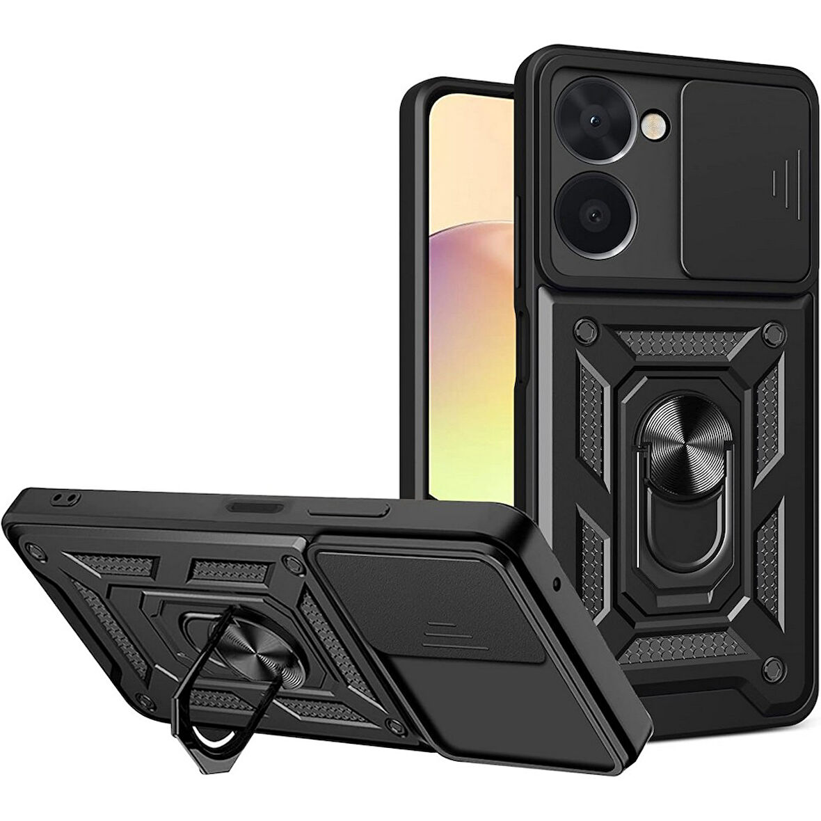 Gpack Realme 10 4G uyumlu Kılıf Pars Sürgülü Kamera Korumalı Yüzüklü Sert Silikon