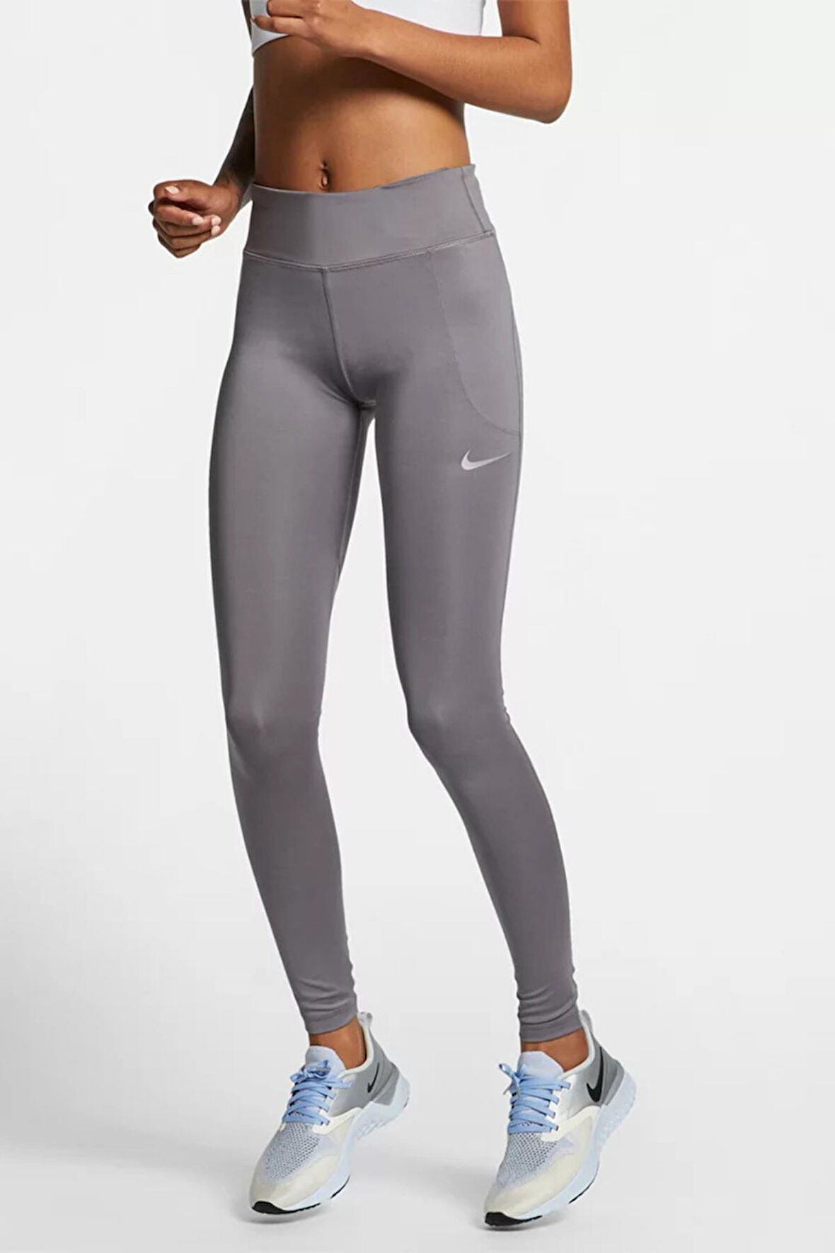 Nike Fast Mid-Rise Running Leggins File Panelli Normal Belli Sıkılaştırıcı Gri Kadın SporTaytı 