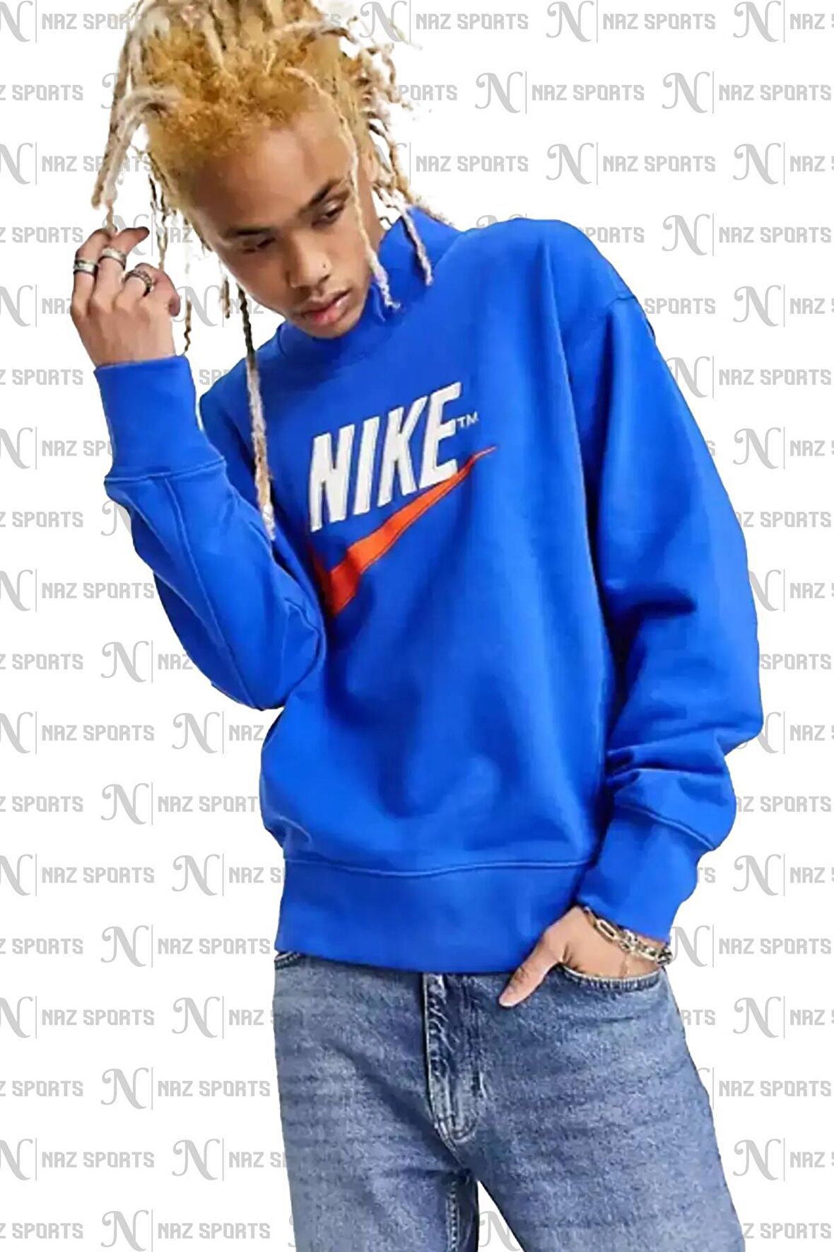 Nike Sportswear Trend Turtleneck Bol Kesim Mavi Erkek Sweatshirt