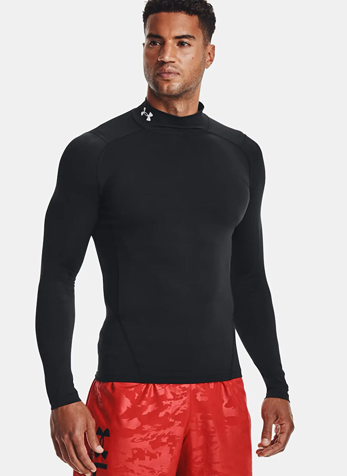 Under Armour 1369606-001-UA HG Armour Comp Mock Siyah Bisiklet Yaka Dar Düz Erkek T-Shirt