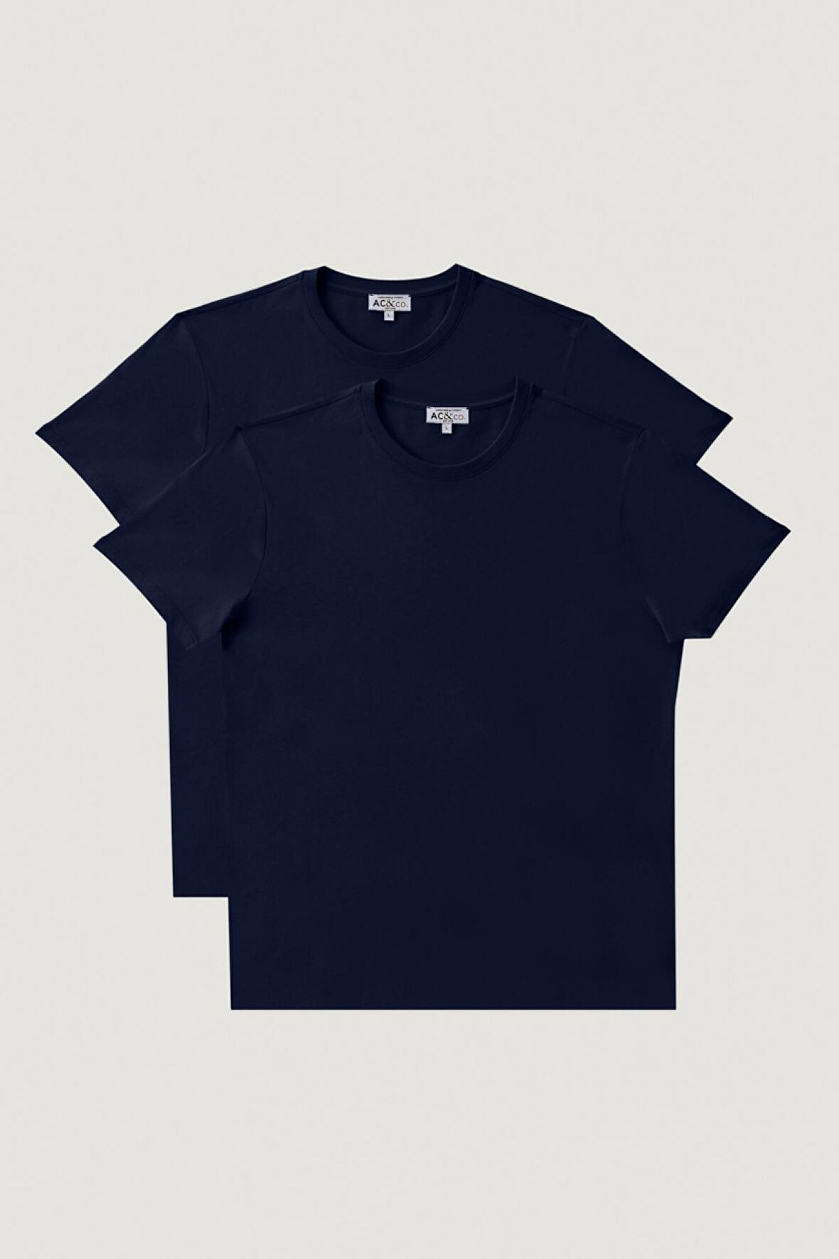 Erkek Lacivert Slim Fit Dar Kesim Bisiklet Yaka %100 Pamuk 2'li Tişört Paketi