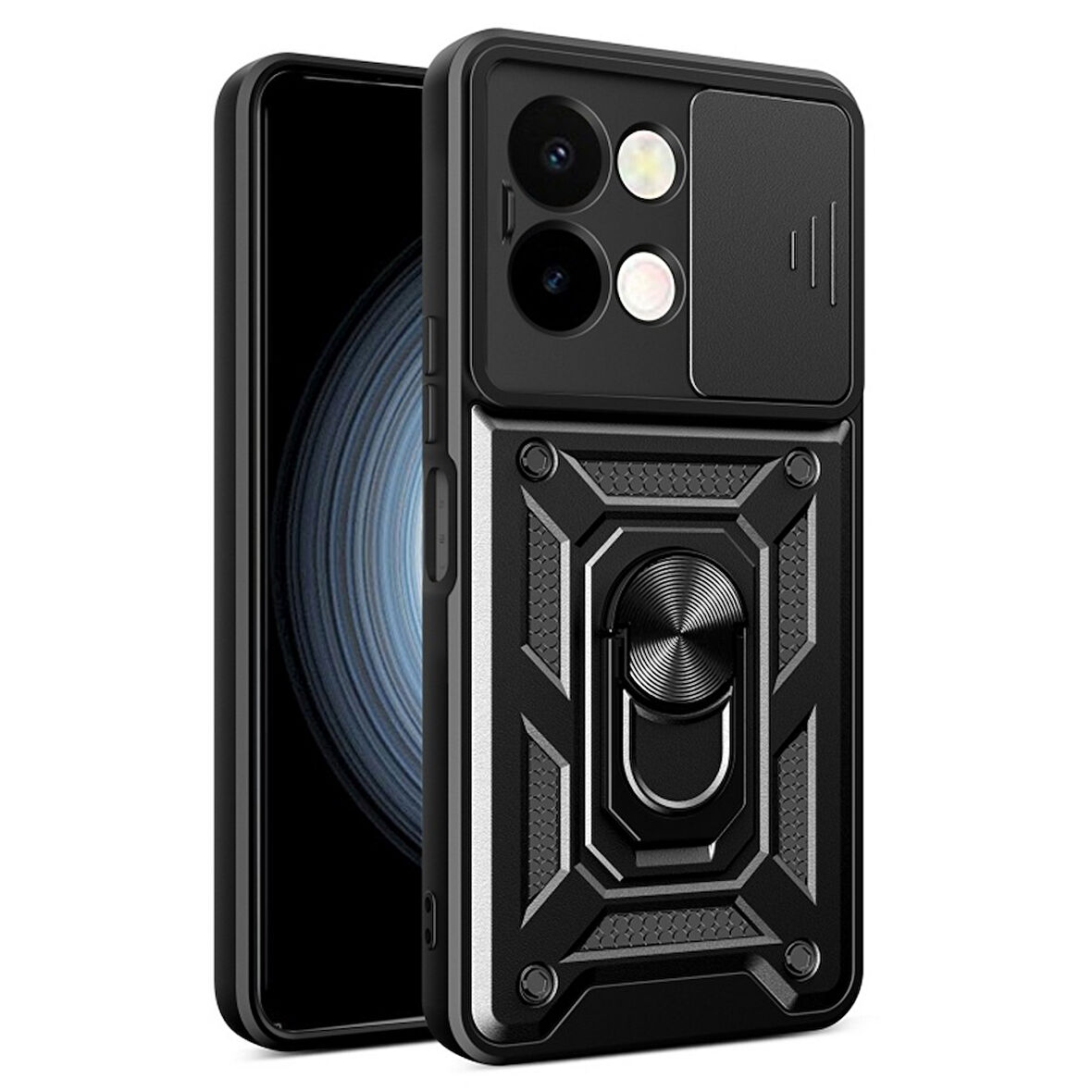 Gpack Vivo Y28 uyumlu Kılıf Pars Sürgülü Kamera Korumalı Yüzüklü Sert Silikon