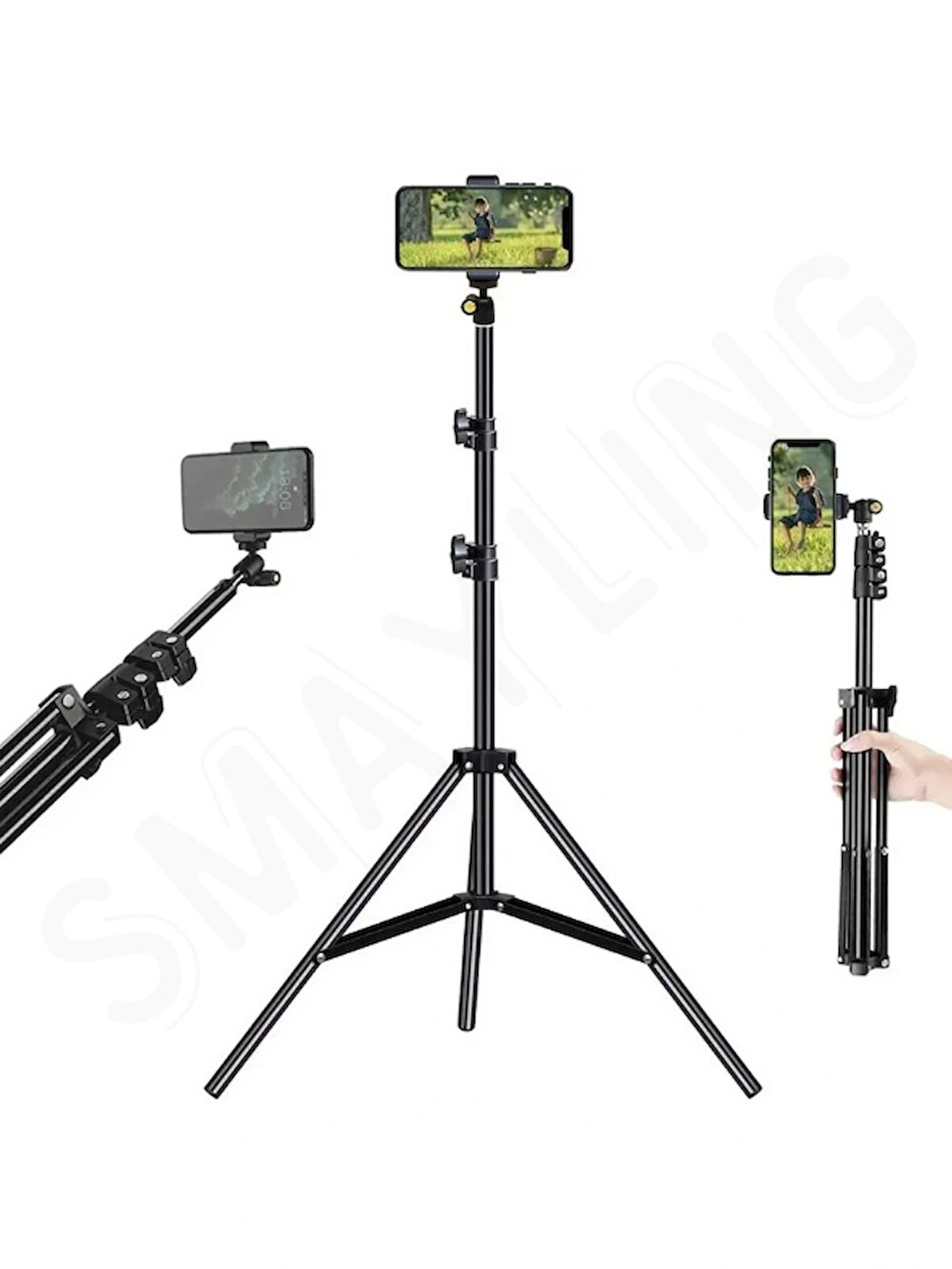 Bluetooth Kumandalı 210 Cm Tripod Telefon Tutuculu Selfie Çubuğu Telefon, Kamera Ve Lamp Tripodu