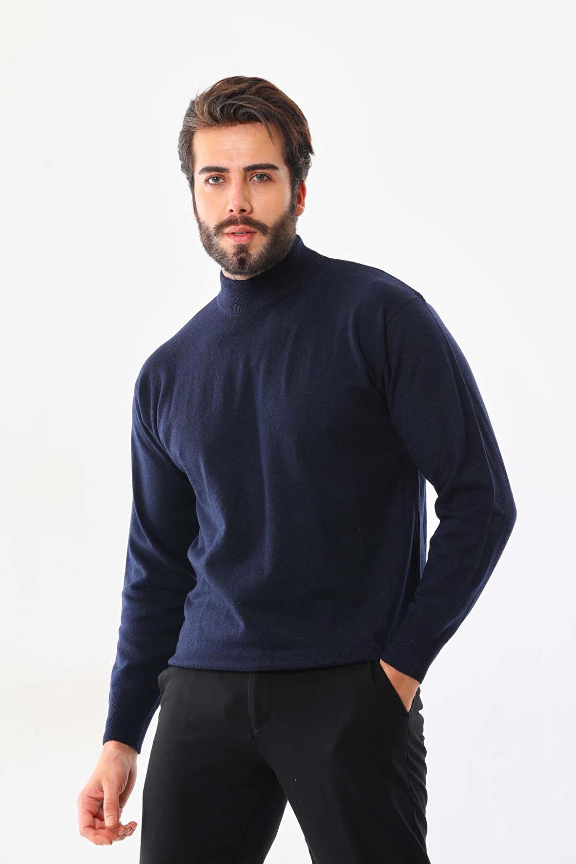 Ersin Triko Erkek Yarım Balıkçı Yaka Yün Kazak 4115 Lacivert