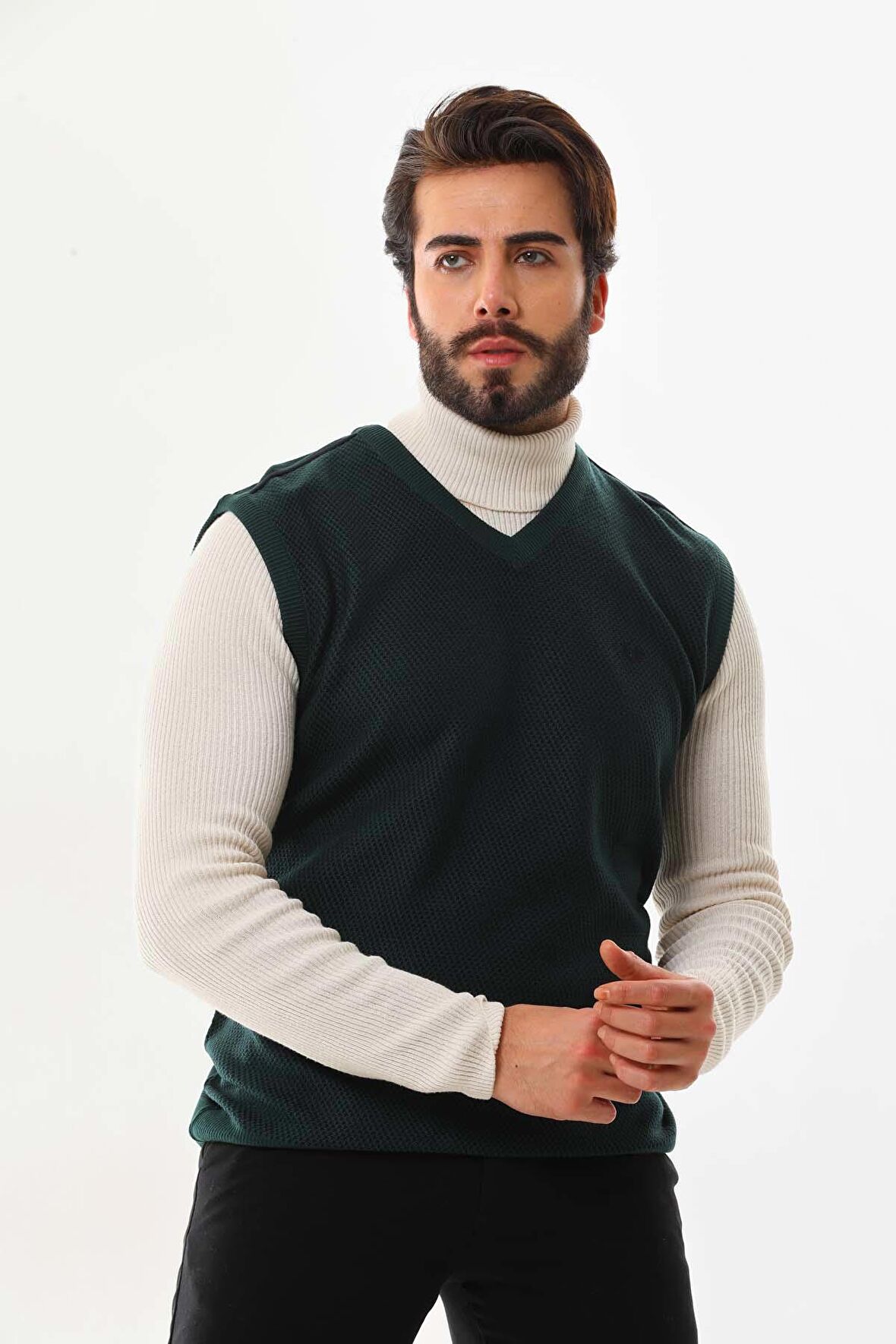 Pelikan Erkek V Yaka Desenli Süveter 7612 Yeşil