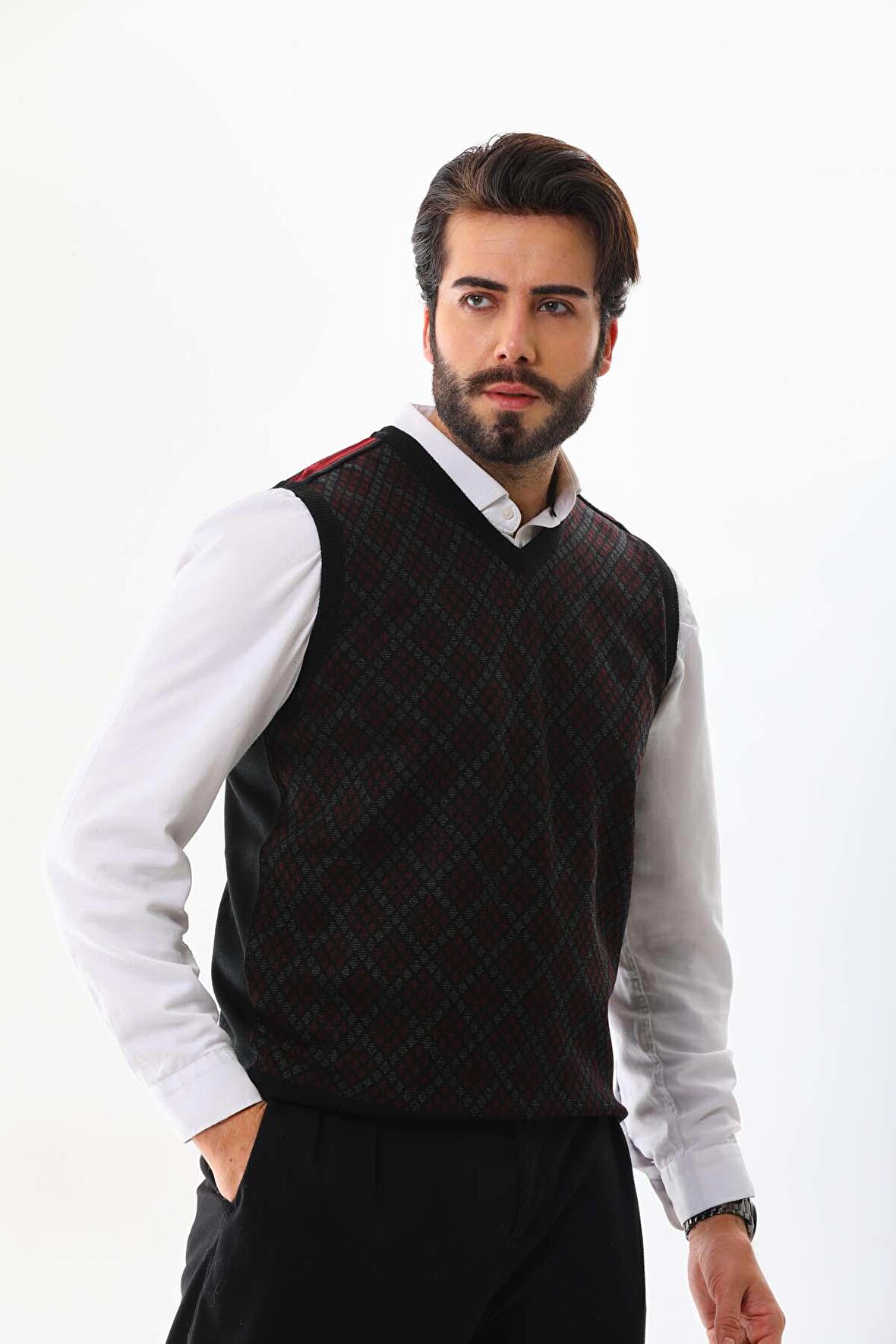 Pelikan Erkek V Yaka Desenli Süveter 9614 Bordo