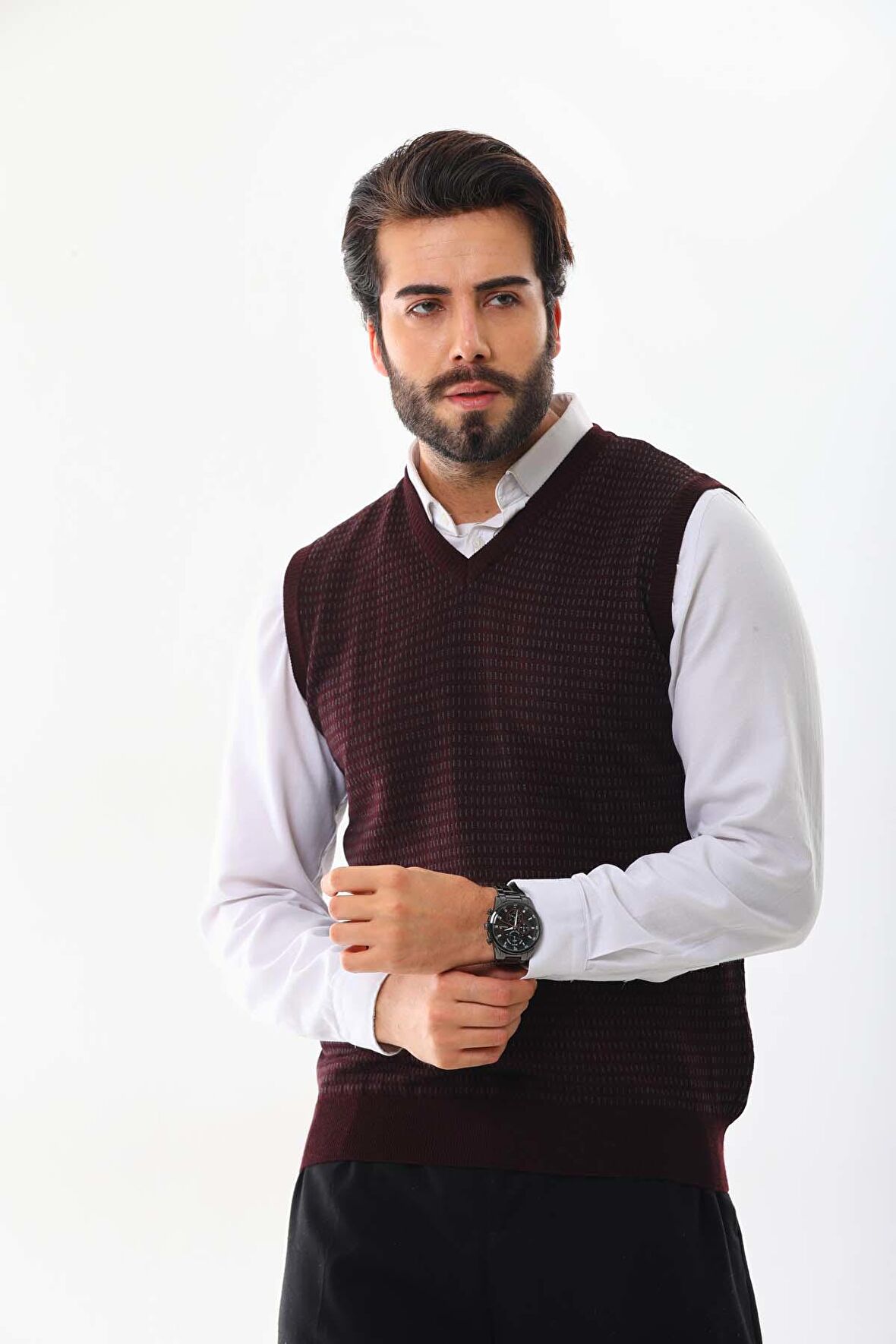 Pelikan Erkek V Yaka Yün Süveter 4P10 Bordo