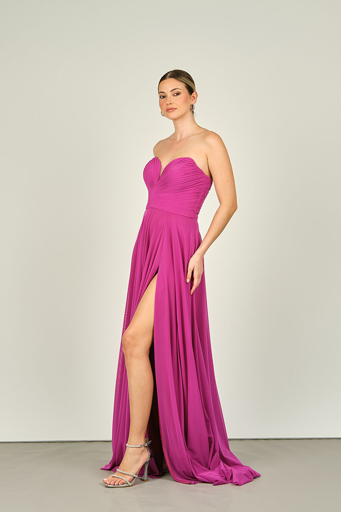 Şeref Vural Kadın Straplez Uzun Abiye Elbise 5437021 Fuşya