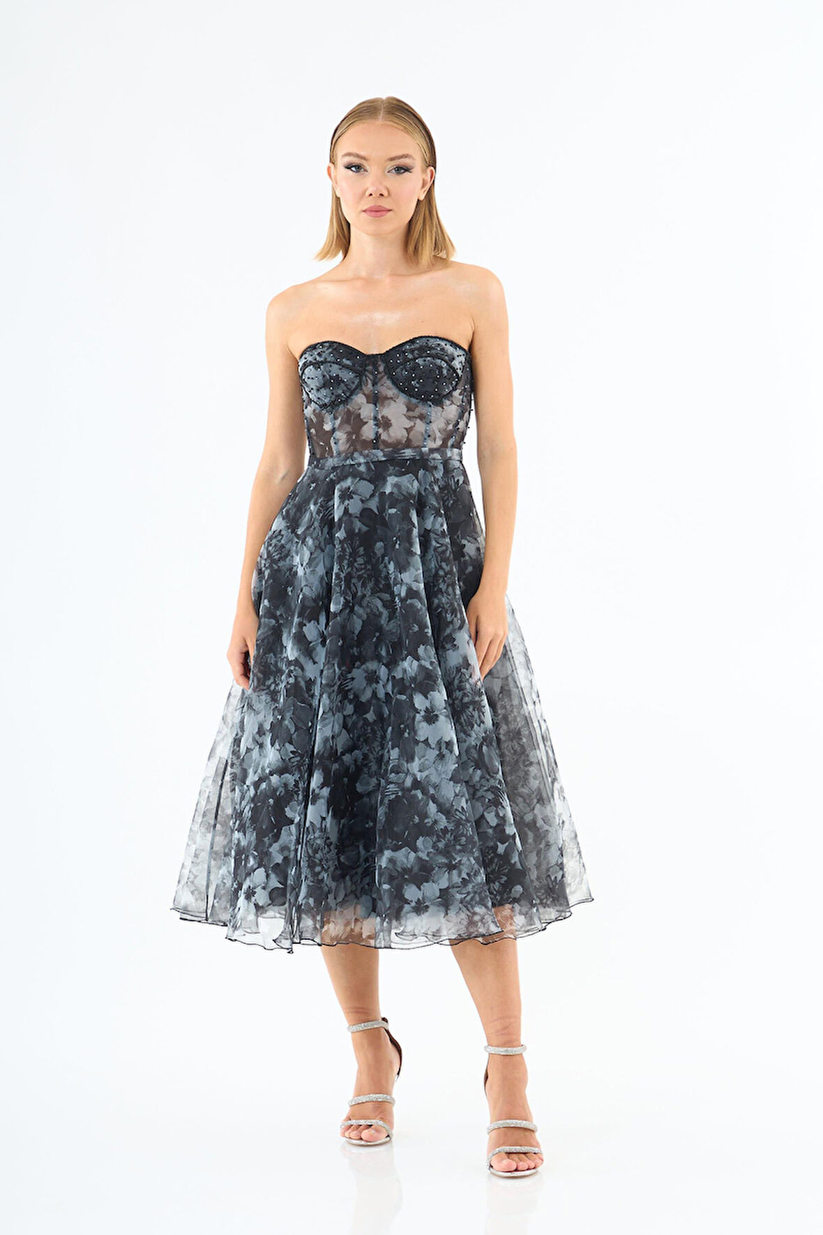 Carmen Kadın Empirme Straplez Midi Abiye Elbise 58036 Siyah