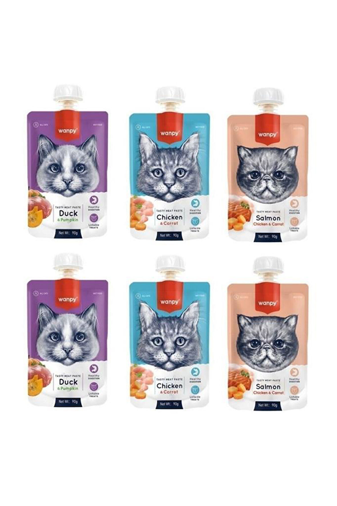 Wanpy 3 Çeşit Karma Kedi Et Ezmesi 90 Gr. X 6 Adet