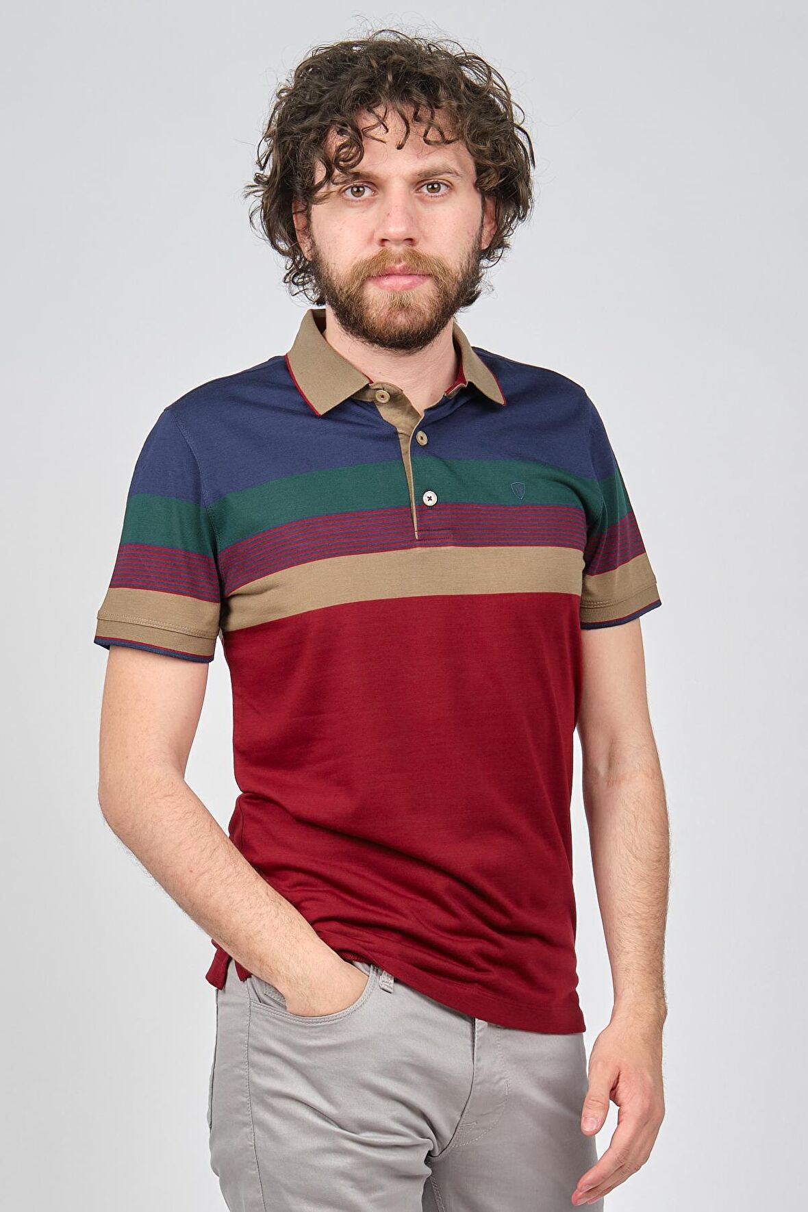 Wellalux Erkek Blok Desenli Polo Yaka T-Shirt 593183208 Bordo