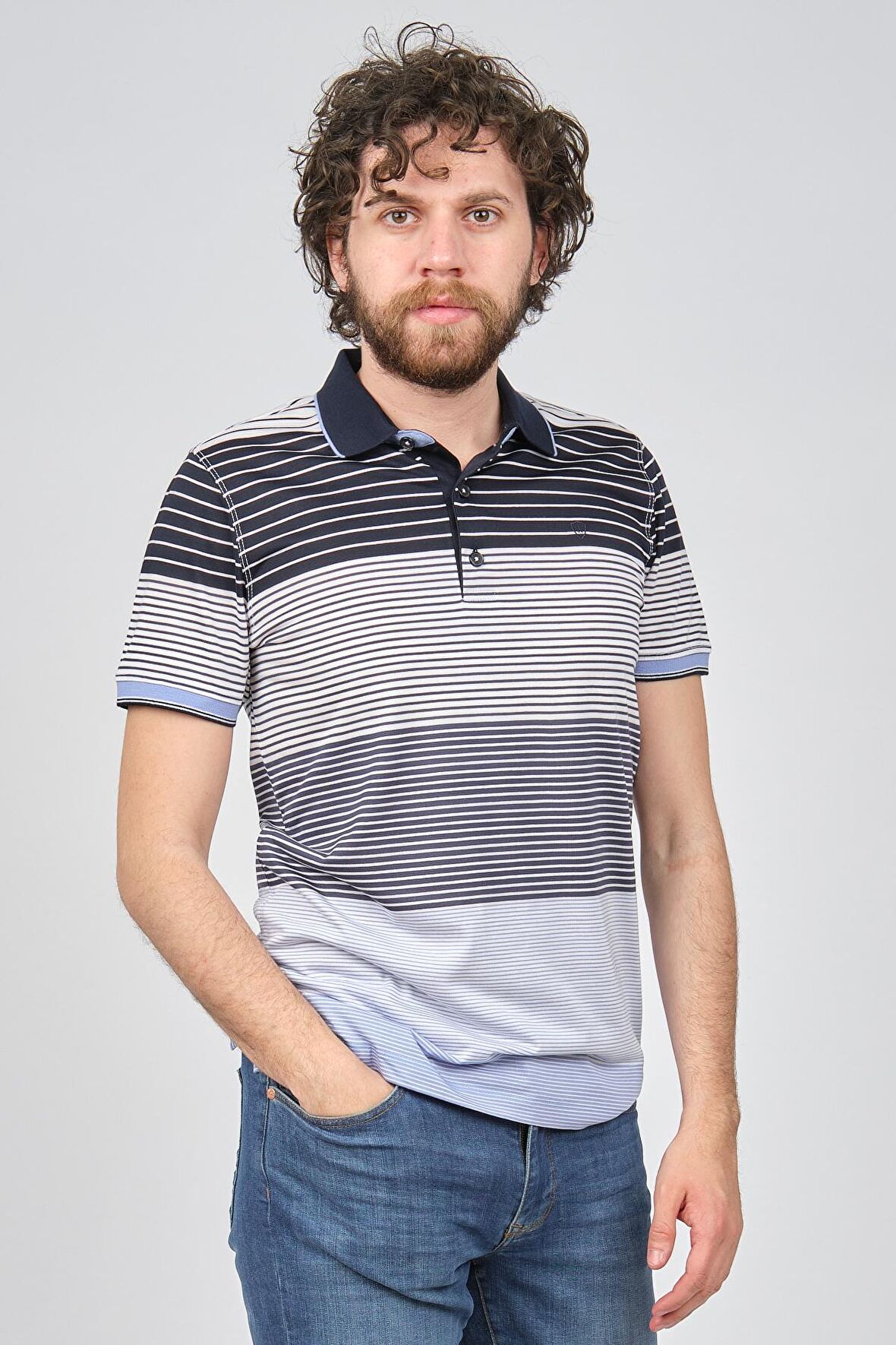 Wellalux Erkek Blok Desenli Polo Yaka T-Shirt 593173235 Mavi