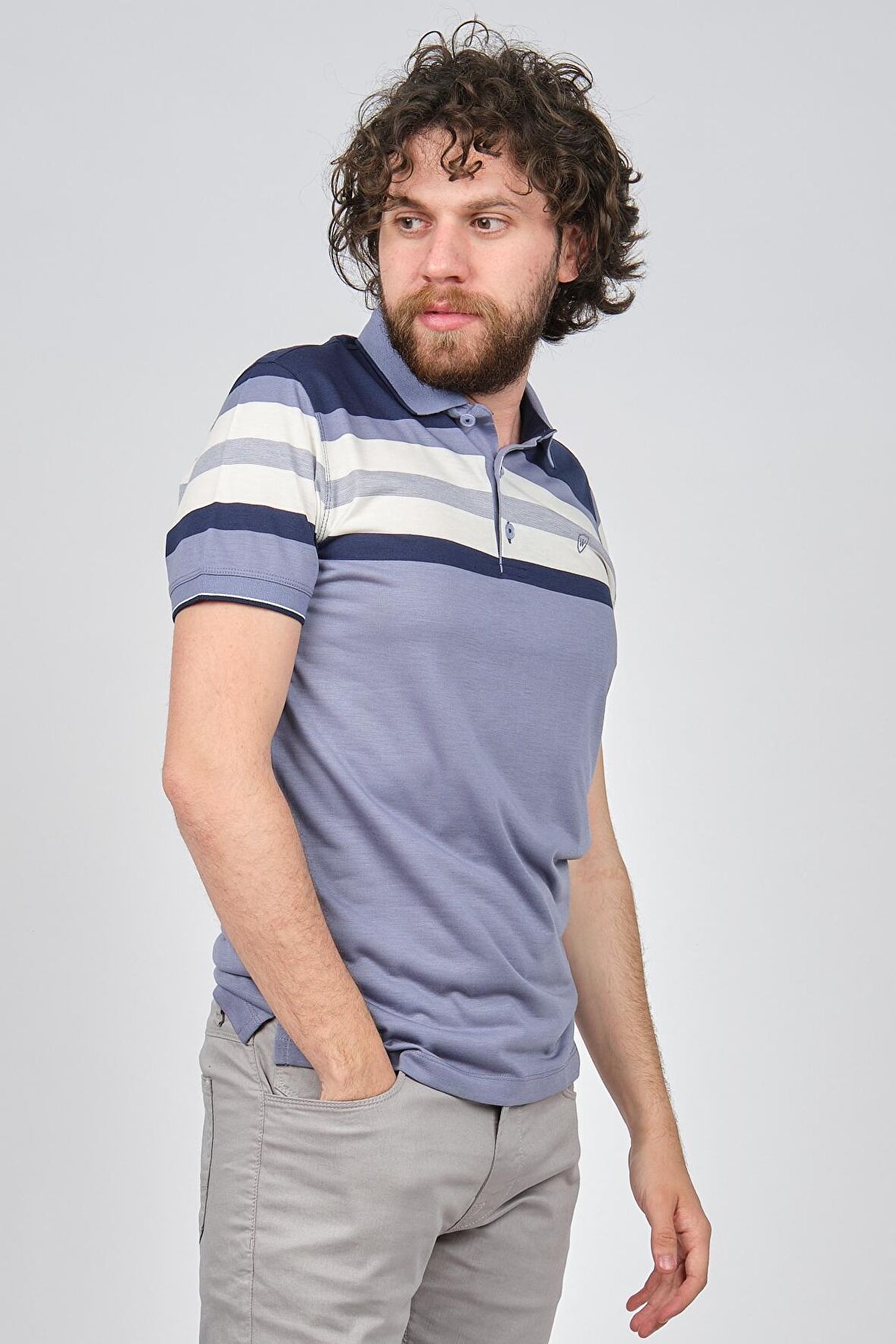 Welallux Erkek Blok Desenli Polo Yaka T-Shirt 593183211 Mavi